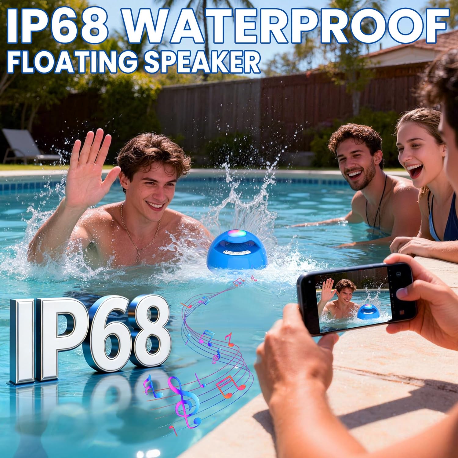 Luxfero 2026 Upgraded Bluetooth Pool Speaker, Hot Tub Speaker with Top & Bottom Lights, BT5.4 Floating Pool Speaker Bluetooth Waterproof IP68, Portable Floating Bluetooth Speaker for Pool-Light Blue - Image 4