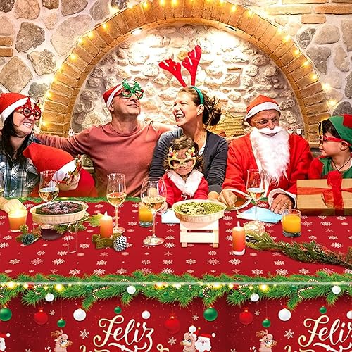 Miniatura 2 de Mantel de 3 piezas de decoración de Feliz Navidad, mantel rojo con letrero de Feliz Navidad, decoraciones de Navidad para el hogar, mantel para