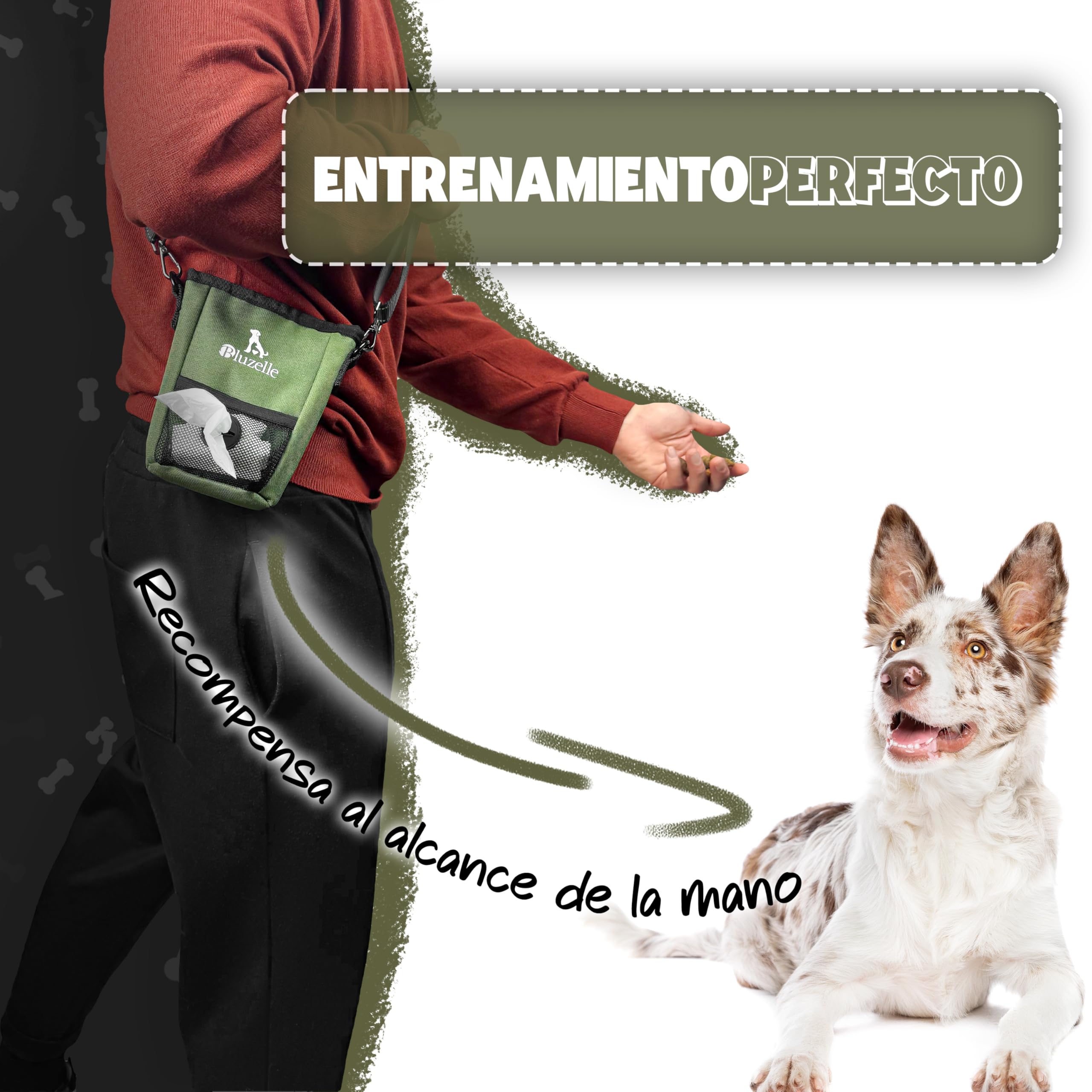 SnackKeeper Bolsa Premios Perro, Bolsa Entrenamiento con Cierre Magnético, 650ml Snack Bag, Dispensador Bolsas, Bolsillo con Cremallera, Multifunción, Comida Perro, Color:Verde Oliva