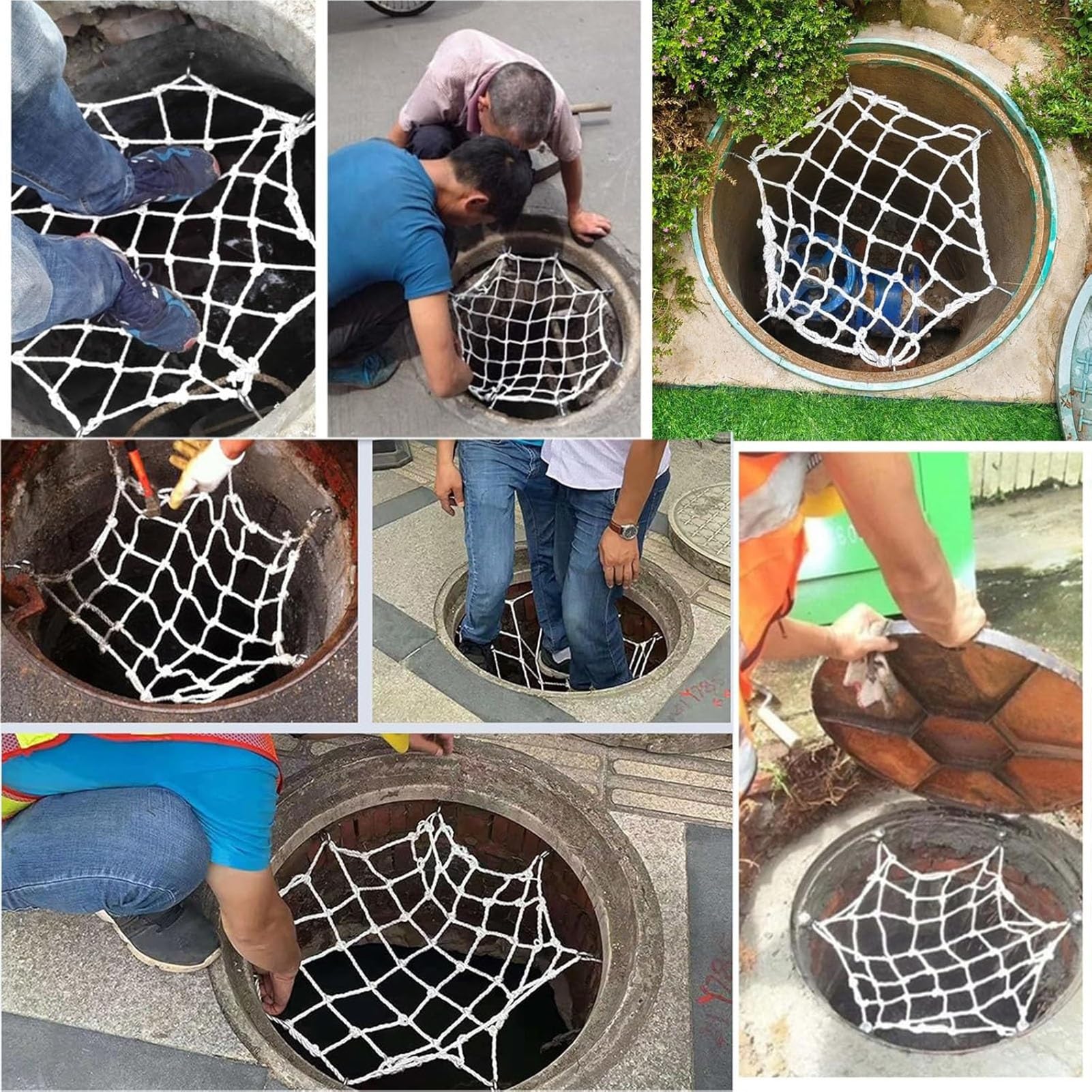 Szambo Sewa Well Round Protect, uniwersalna pokrywa włazu, bezpieczna lina siatkowa do miejskich obszarów bocznych, sznurowadeł, trawy, średnica 35.8in / 91 cm