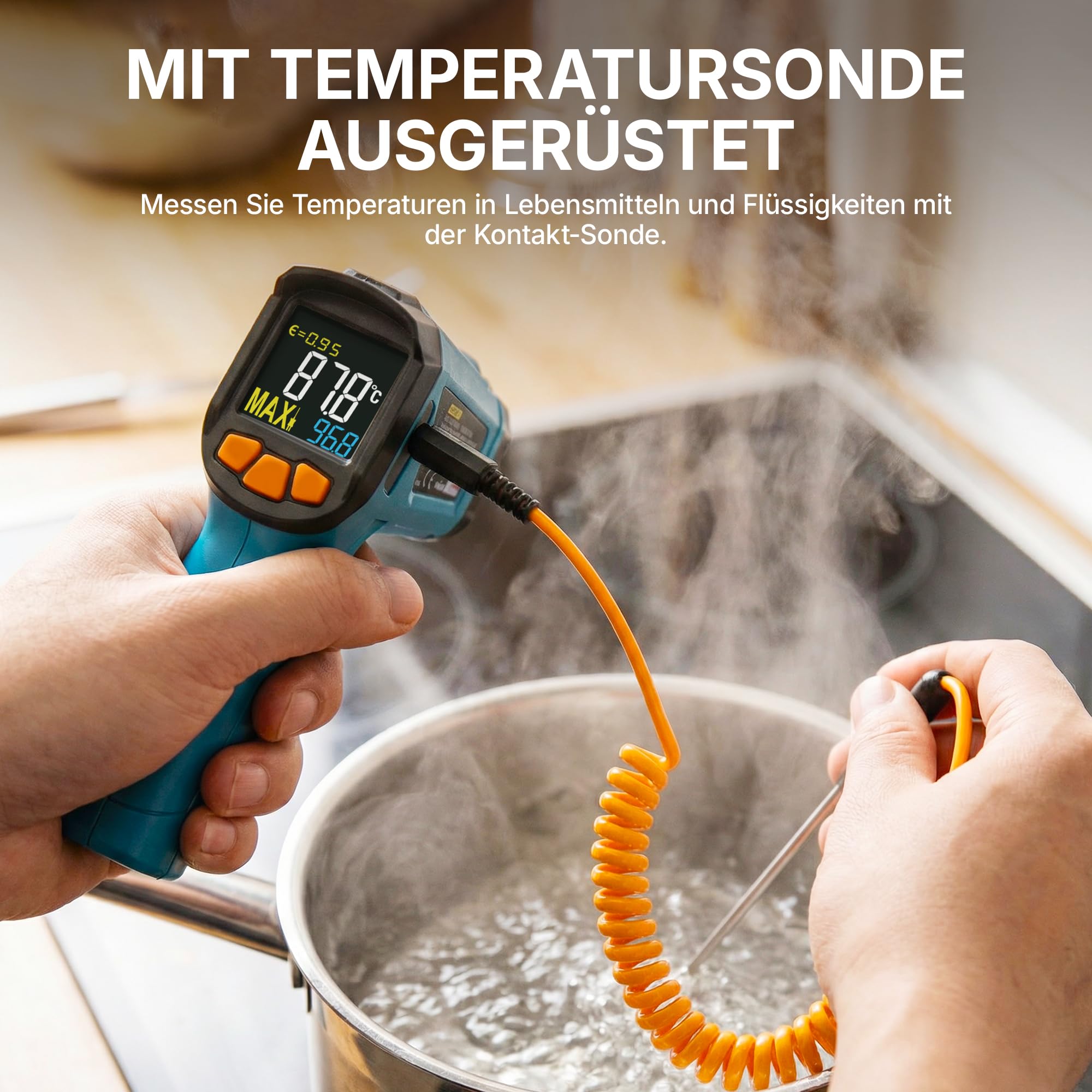 Tilswall Infrarot Thermometer(nicht für Menschen) -50°C bis 800°C IR Digital Laser Temperaturmessgerät mit Kochen LCD Display für Kochen/Barbecue/Pizza Oven/Gefrierschrank/Industrie-W300
