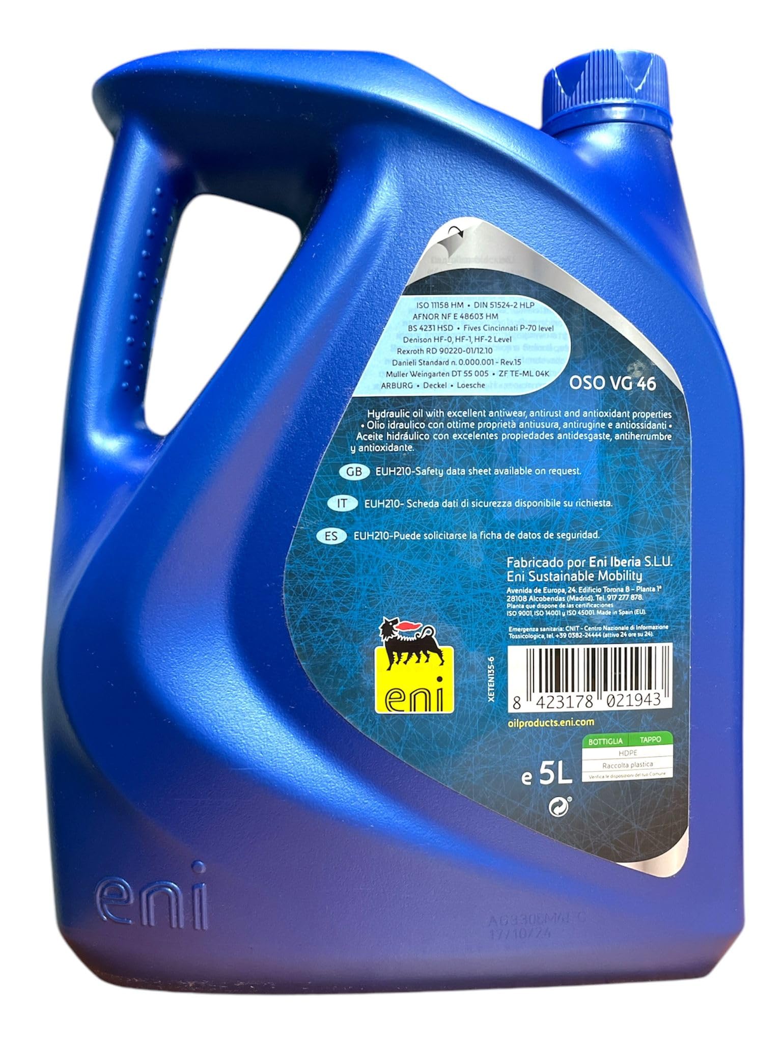 ENI OSO VG 46, Aceite Hidráulico Industrial, 5 Litros