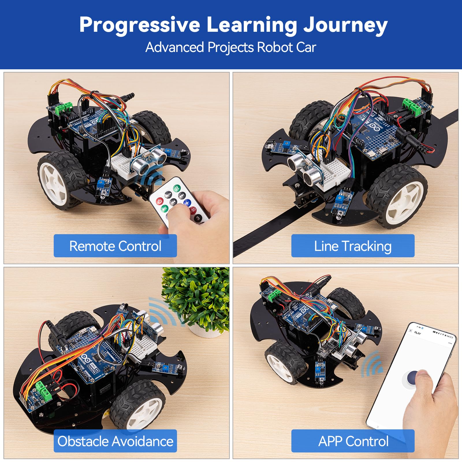 SUNFOUNDER Kit Super Starter 3-in-1 con Arduino Uno R4 Minima originale, progetti IoT e Smart Car, WiFi ESP8266, batteria, oltre 50 tutorial passo-passo, conforme RoHS