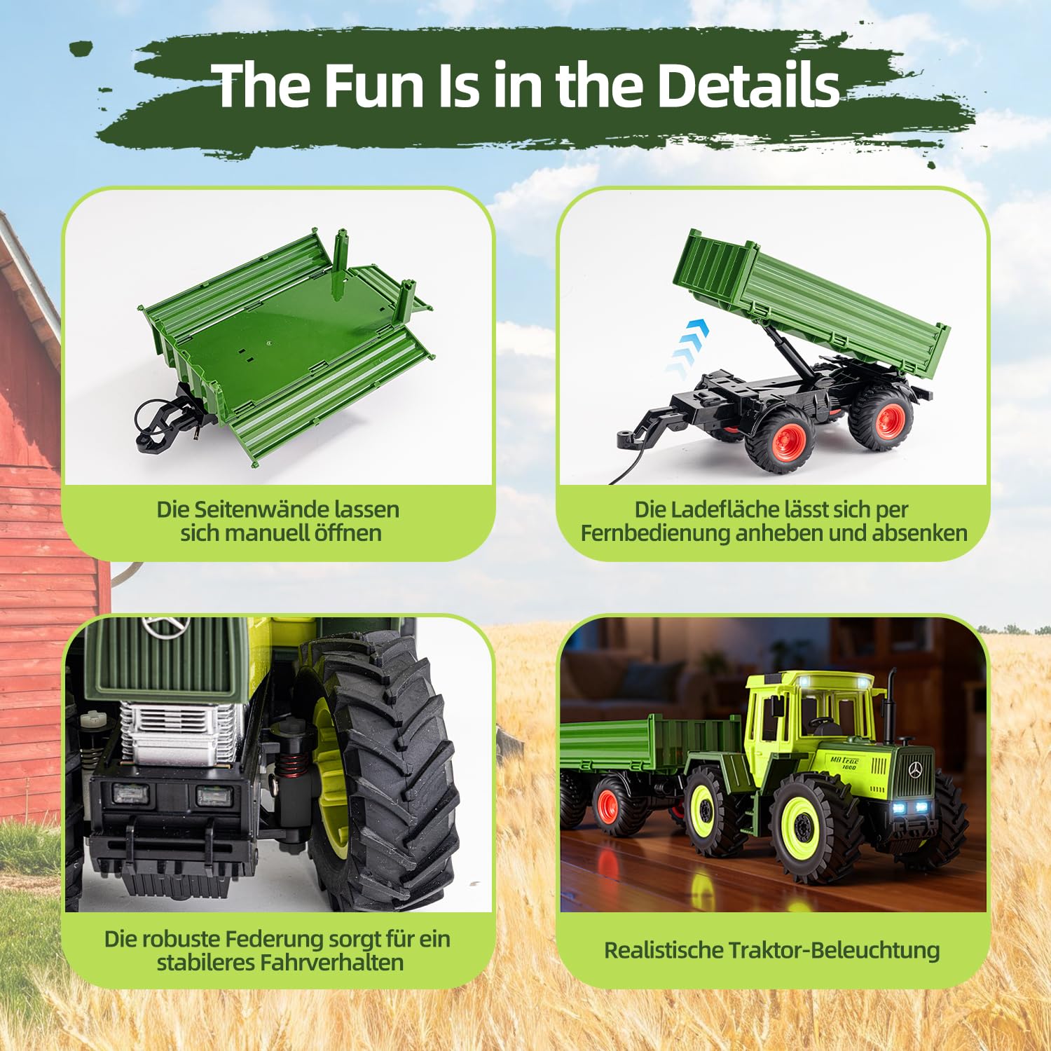 Ferngesteuerter Traktor Spielzeug ab 3 Jahre Mercedes-Benz MB-trac 1000 | Spielzeug traktor ferngesteuert, traktor mit anhänger spielzeug, farm spielzeug，Geschenk für Kinder Jungen ab 3 4 5 6 8 Jahre