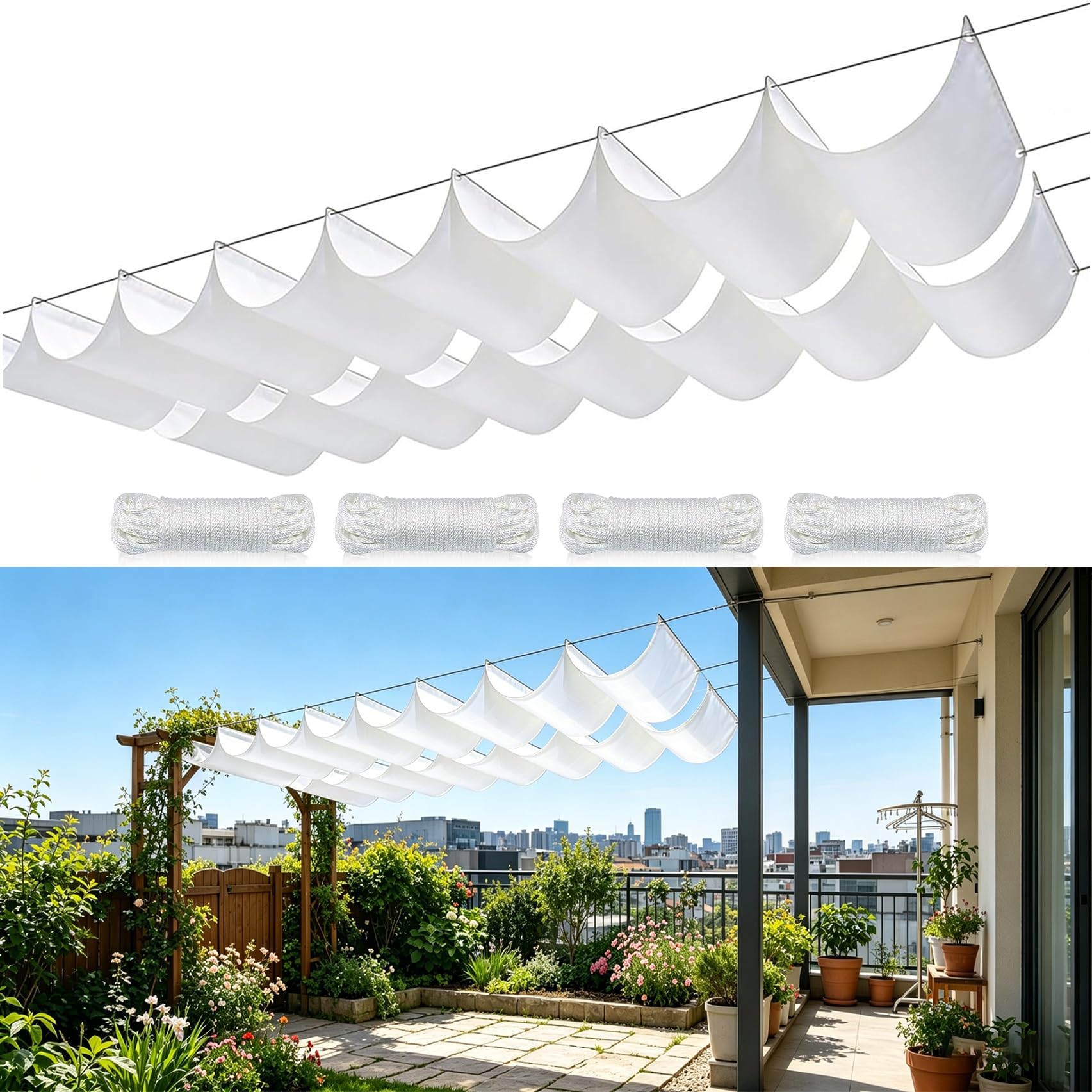 Voile d’ombrage rétractable anti-UV et pluie pour toit et pergola