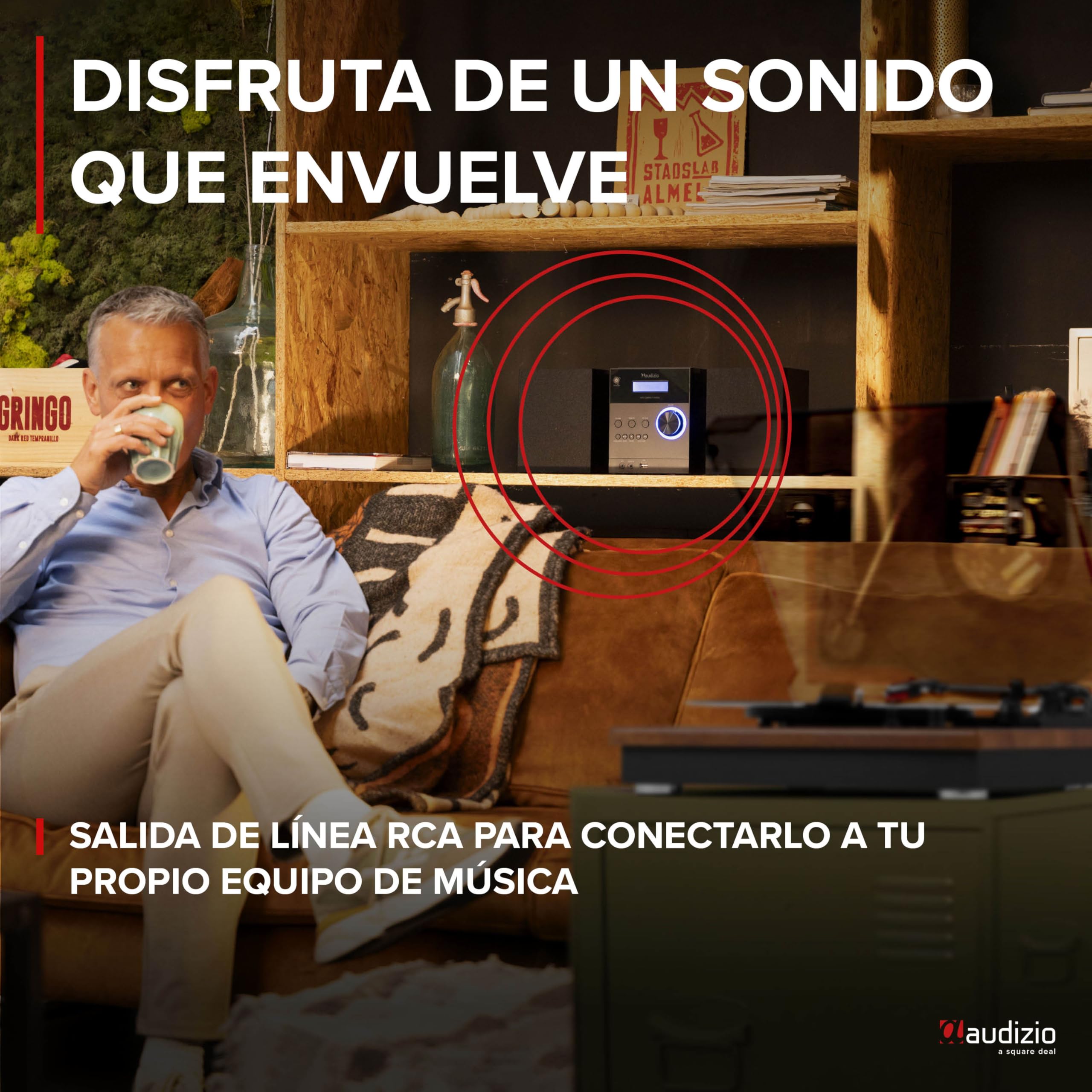 Audizio RP112L Tocadiscos de Vinilo Retro de Madera con Bluetooth, giradiscos de 3 velocidades, Apto para Todos los tamaños de Vinilo, se Conecta a un Altavoz Incorporado con Bluetooth, Salida RCA