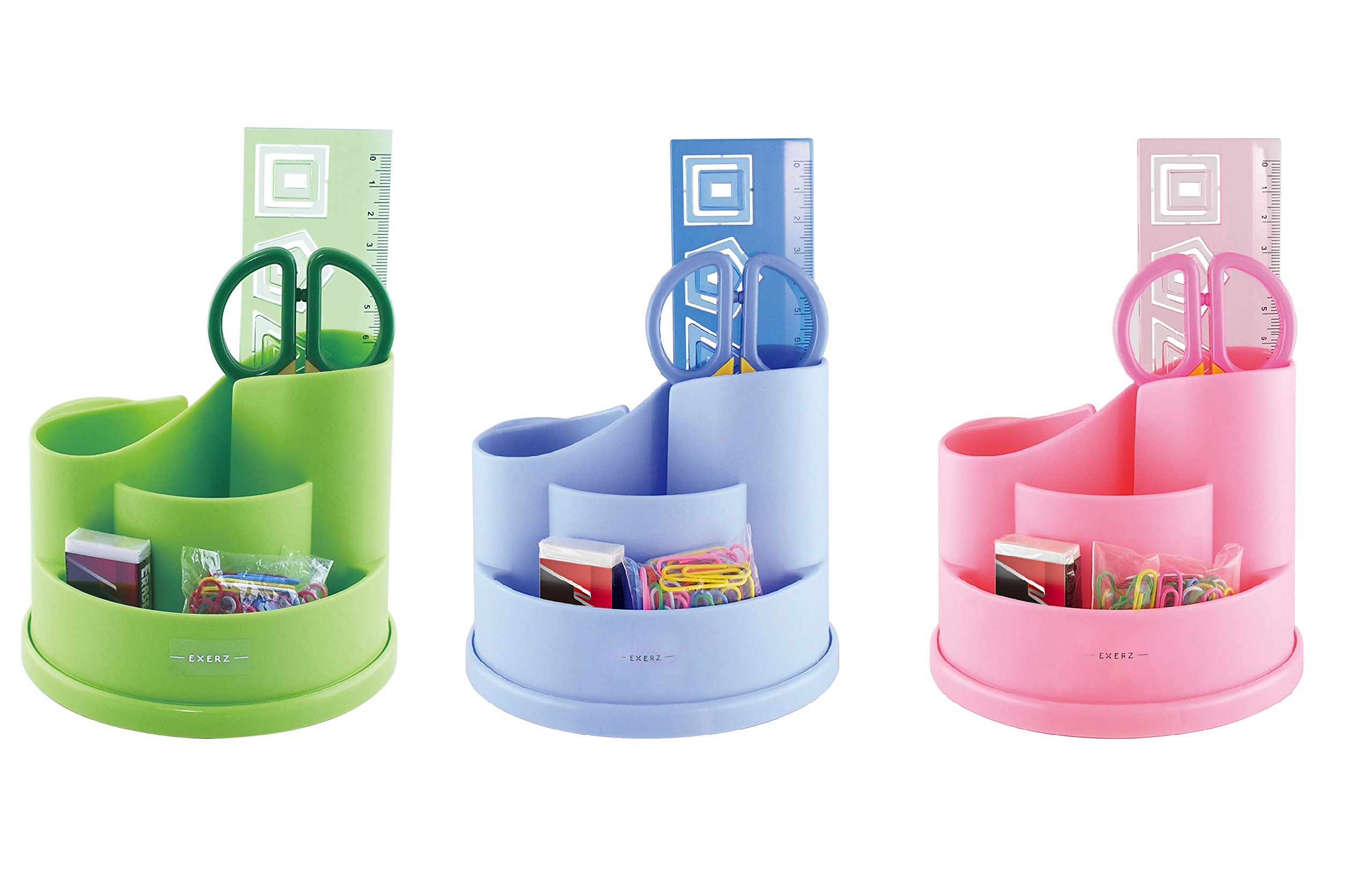 Exerz Desk Organiser with Safety Scissors (NOT Sharp), Ruler, Eraser, Clips Stationery Set