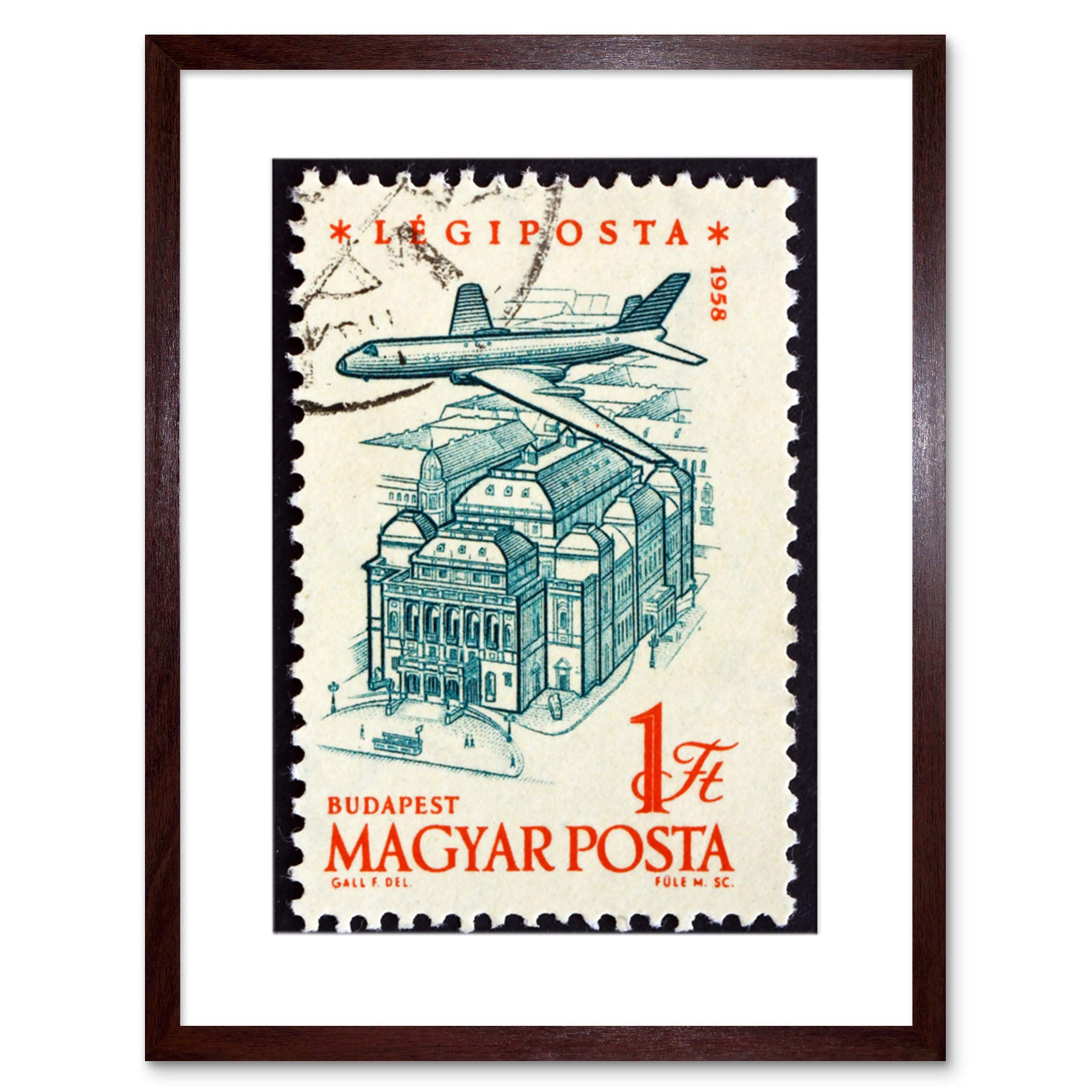 Wee Blue Coo Postage Stamp Hungary Vintage Plane Budapest Photo Framed Wall Art Print