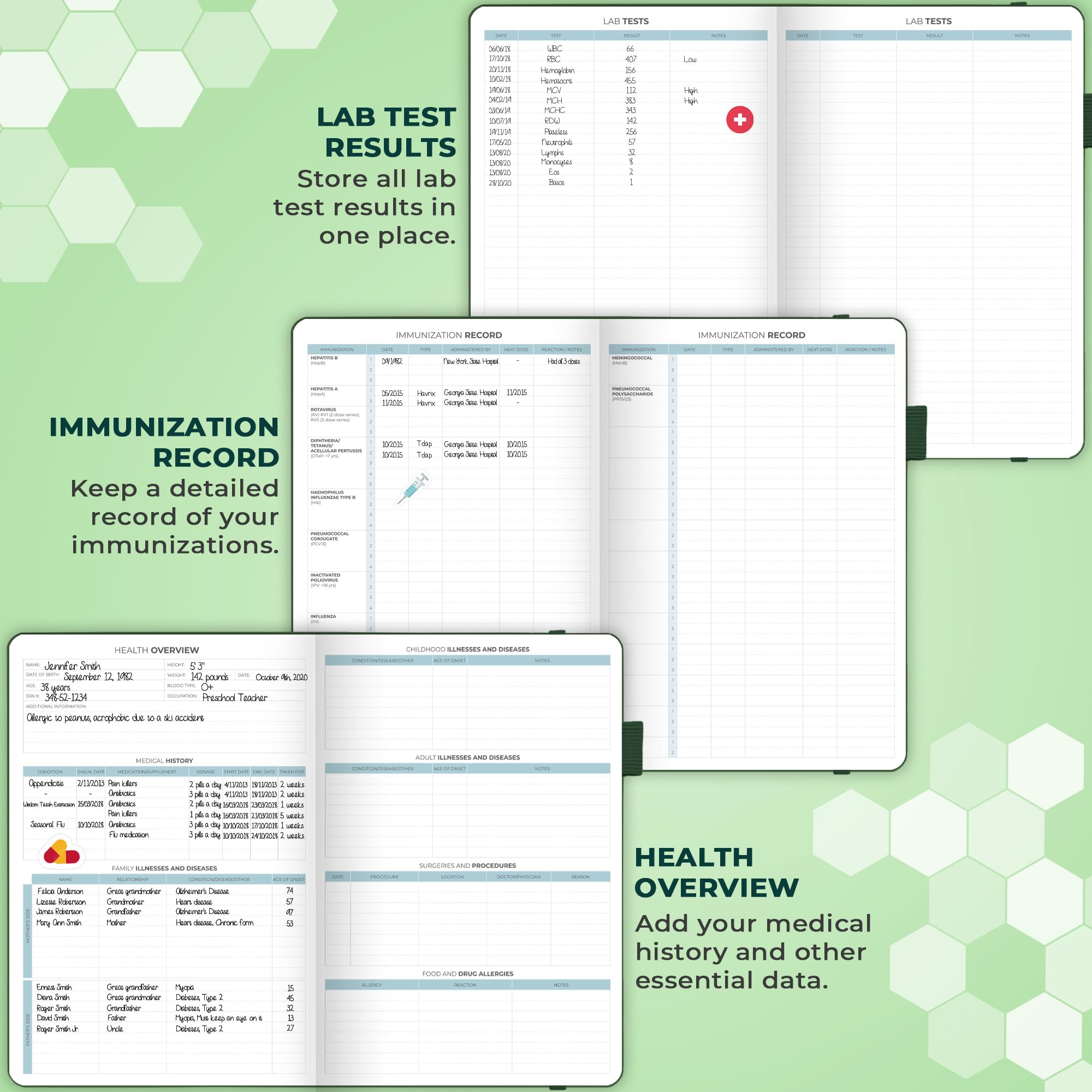 Clever Fox Agenda medica giornaliera – Diario medico sanitario, diario benessere e diario di bordo per monitorare la salute – 3 mesi, senza data, 18 x 26 cm, copertina rigida (verde foresta)