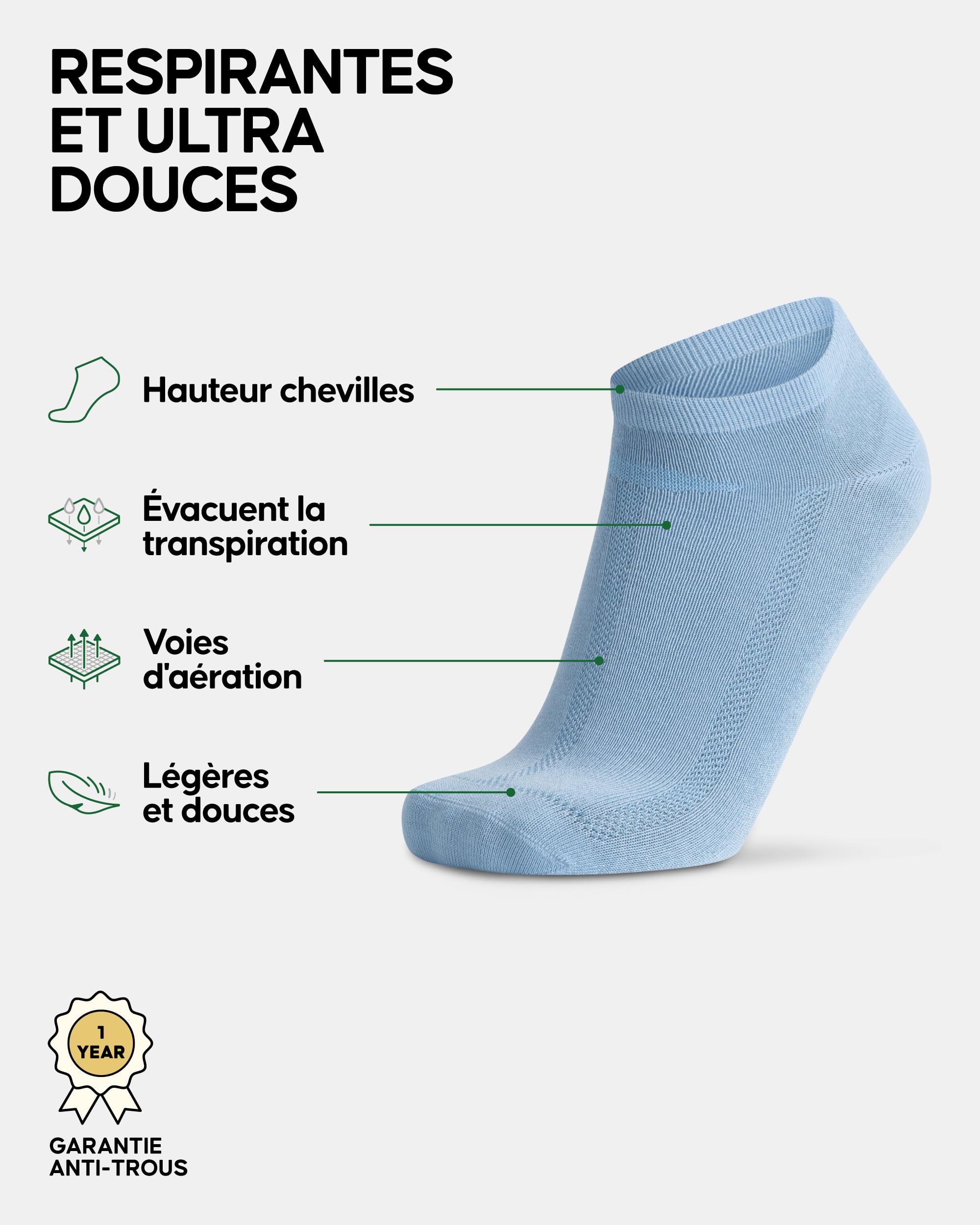DANISH ENDURANCE Chaussettes de Sport en Bambou, Anti-Ampoules & Respirantes, pour l'Été, Unisexes, pour Hommes et Femmes, Lot de 6