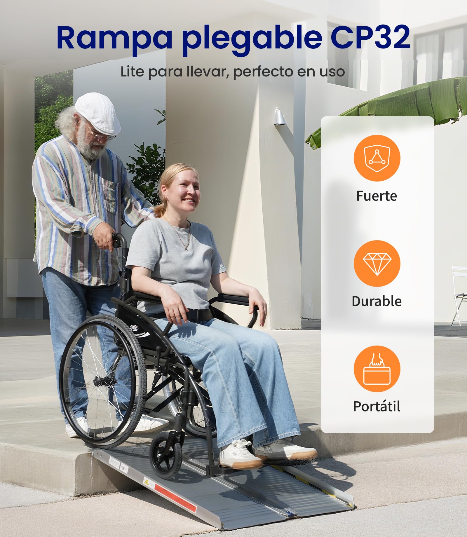 VOCIC CP32 Rampa plegable para silla de ruedas, 90 cm, para escaleras | Rampa de aluminio duradera hasta 300 kg para silla de ruedas, 76 cm, extraancha, ligera, adecuada para el hogar y el coche