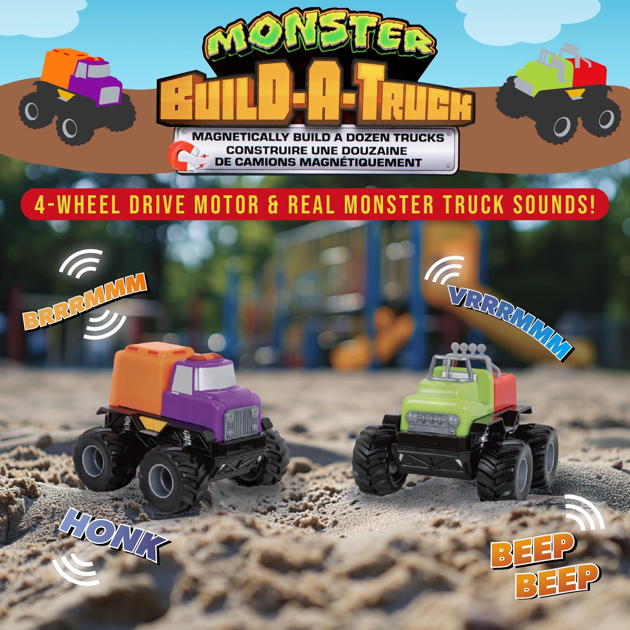 POPULAR PLAYTHINGS Magnetic Monster Build-A-Truck, Take Apart Toy Car Set, 6 Pieces