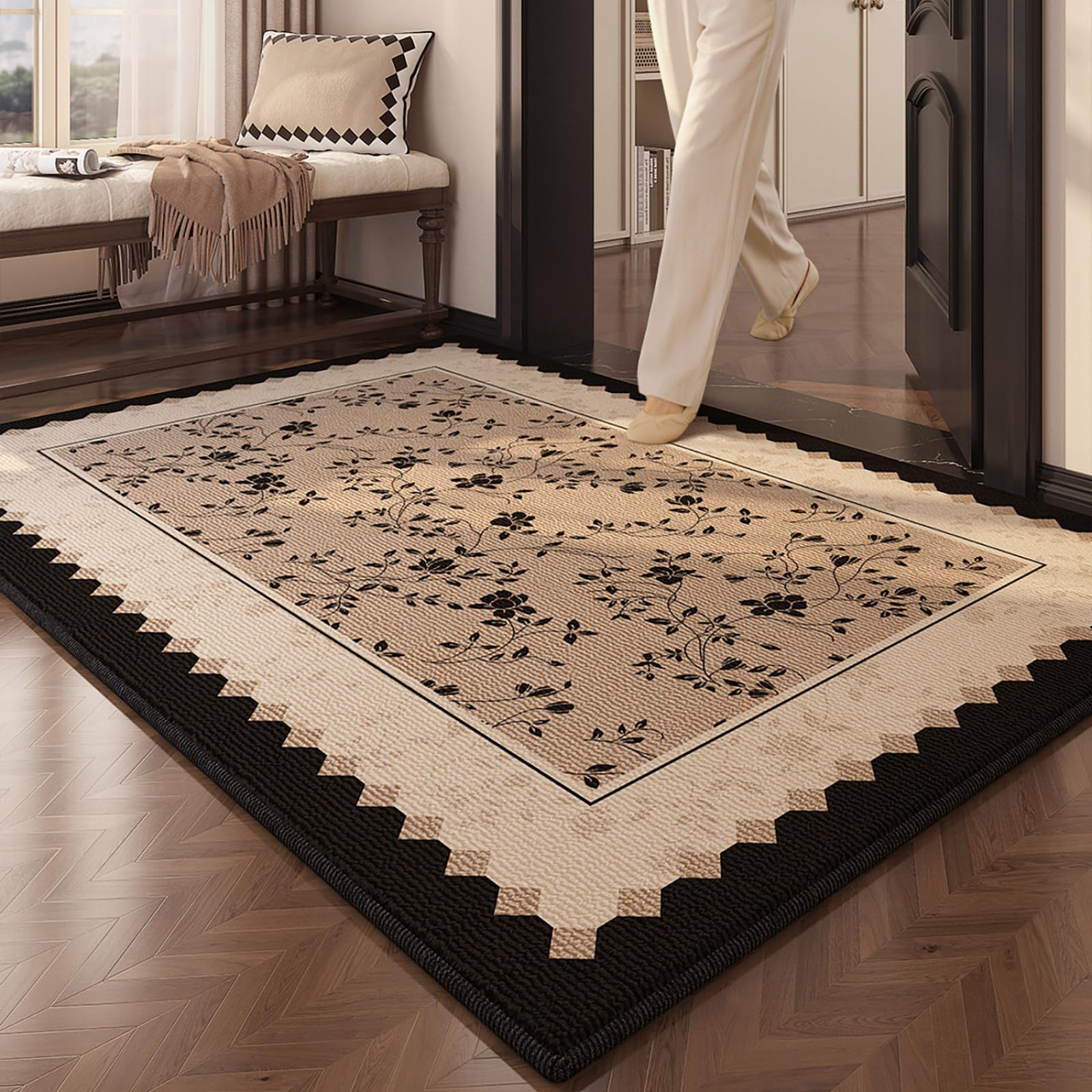 Fussmatte Aussen 90x150 Hellbraun Beige Muster Schmutzfangmatte rutschfeste Fußmatte Außen für Eingang Patio Flur Garten Türmatte Maschinenwaschbare Fußmatten Haustür