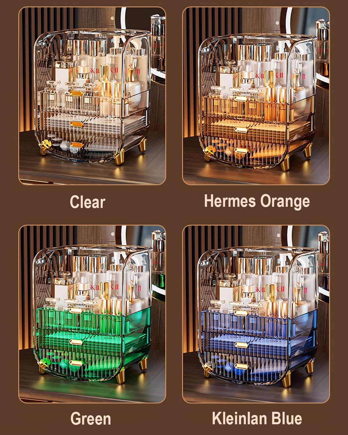 Organizador de maquillaje, organizador de maquillaje de gran capacidad para tocador, a prueba de polvo, impermeable, con cajones para el cuidado de la piel, lápiz labial, brochas y joyas