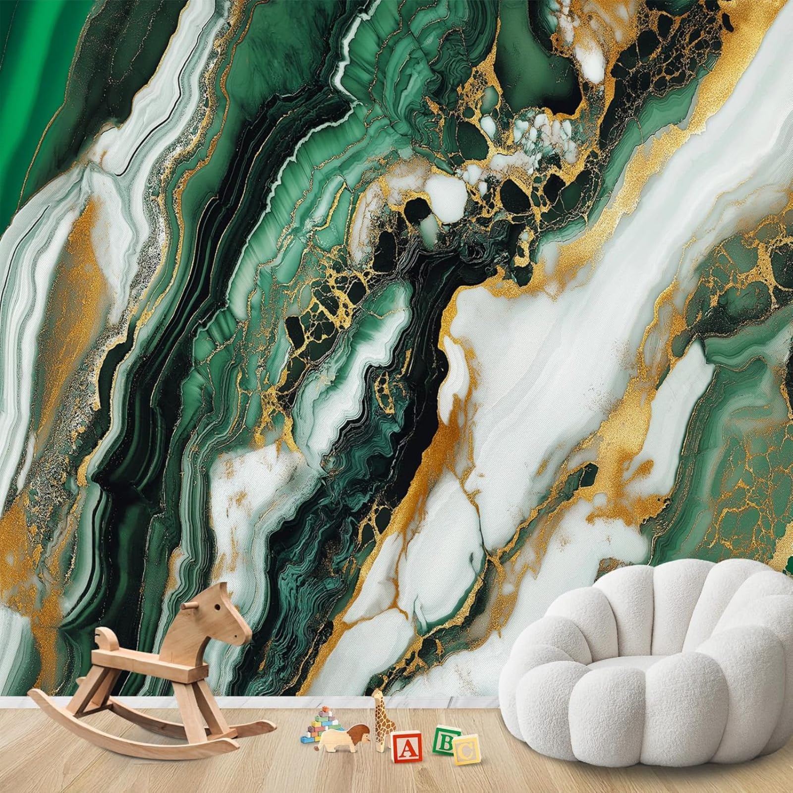 Kfjhgbdshhj 3D Mural Photo Wallpaper Marble Look Green Gold Abstract Non-Woven Modern Living Room Bedroom Children's Room Decoration Motif Wallpaper,350Cmx256cm Wall Sticker - Background Wall - Painting - Poster