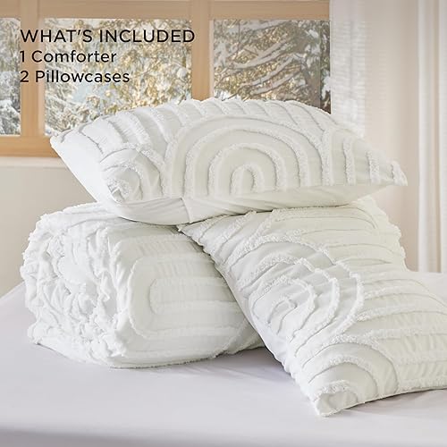 Miniatura 6 de Bedsure - Juego de edredón bohemio capitoné tamaño Queen, juego de ropa de 3 piezas, bordado desgastado y elegante, suave, esponjoso y acogedor con