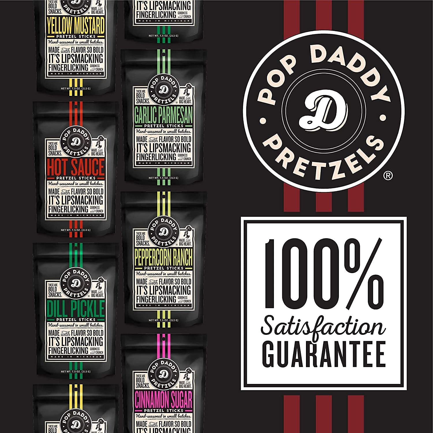 Pop Daddy Flavored Pretzels Sticks, Healthy Gourmet Pretzels Snacks, 7.5oz Individual Bags, 3 Pack, Maple and Brown Butter Flavor