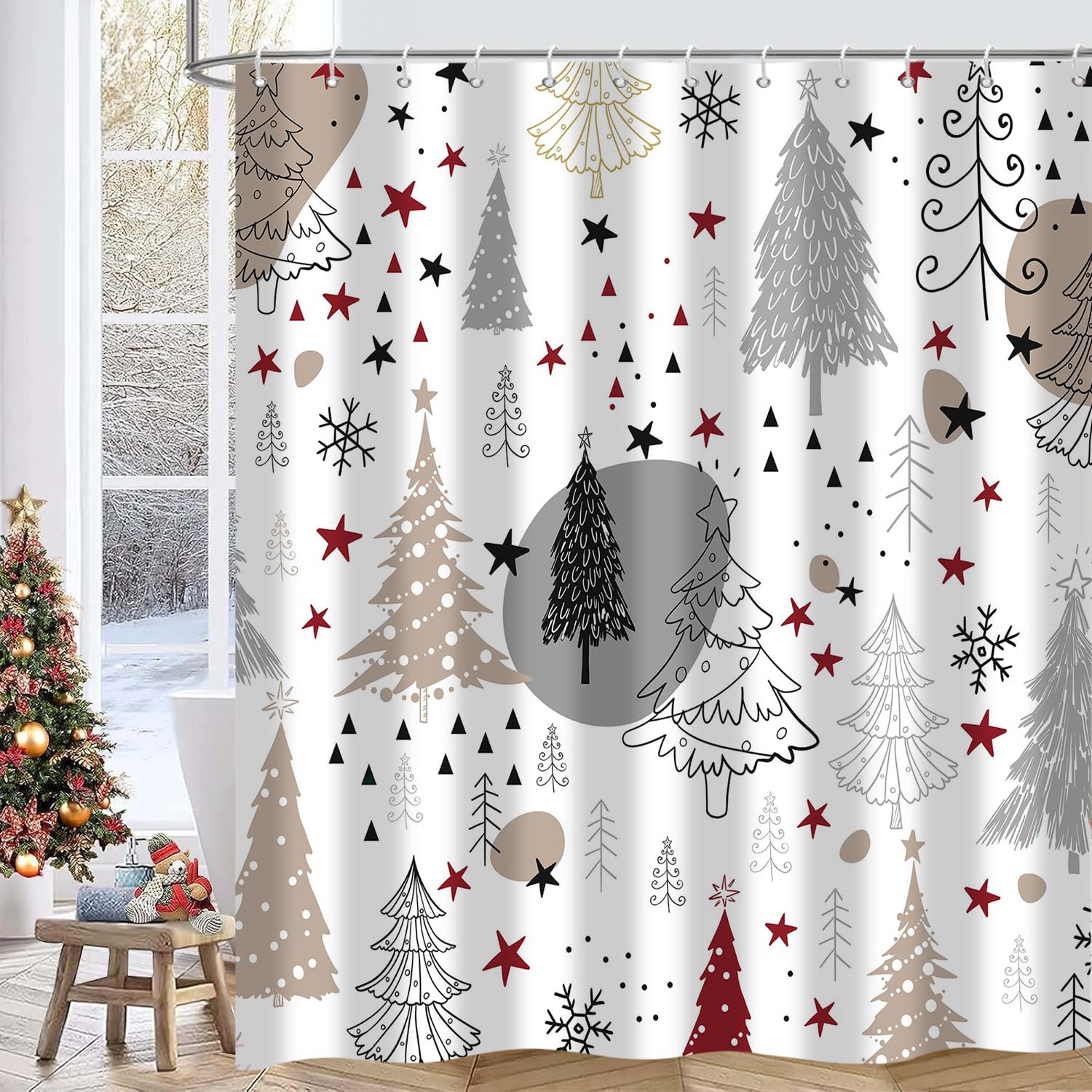 Rideau de bain Noël en polyester lavable pour créer une ambiance chaleureuse