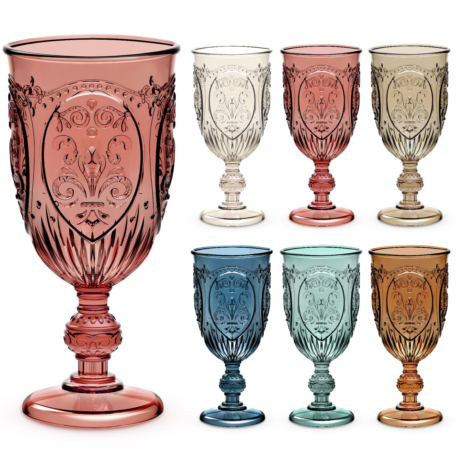 Wiwiqing 24 Pcs Plastic Wine Glasses Vintage Goblets,Mixed Color