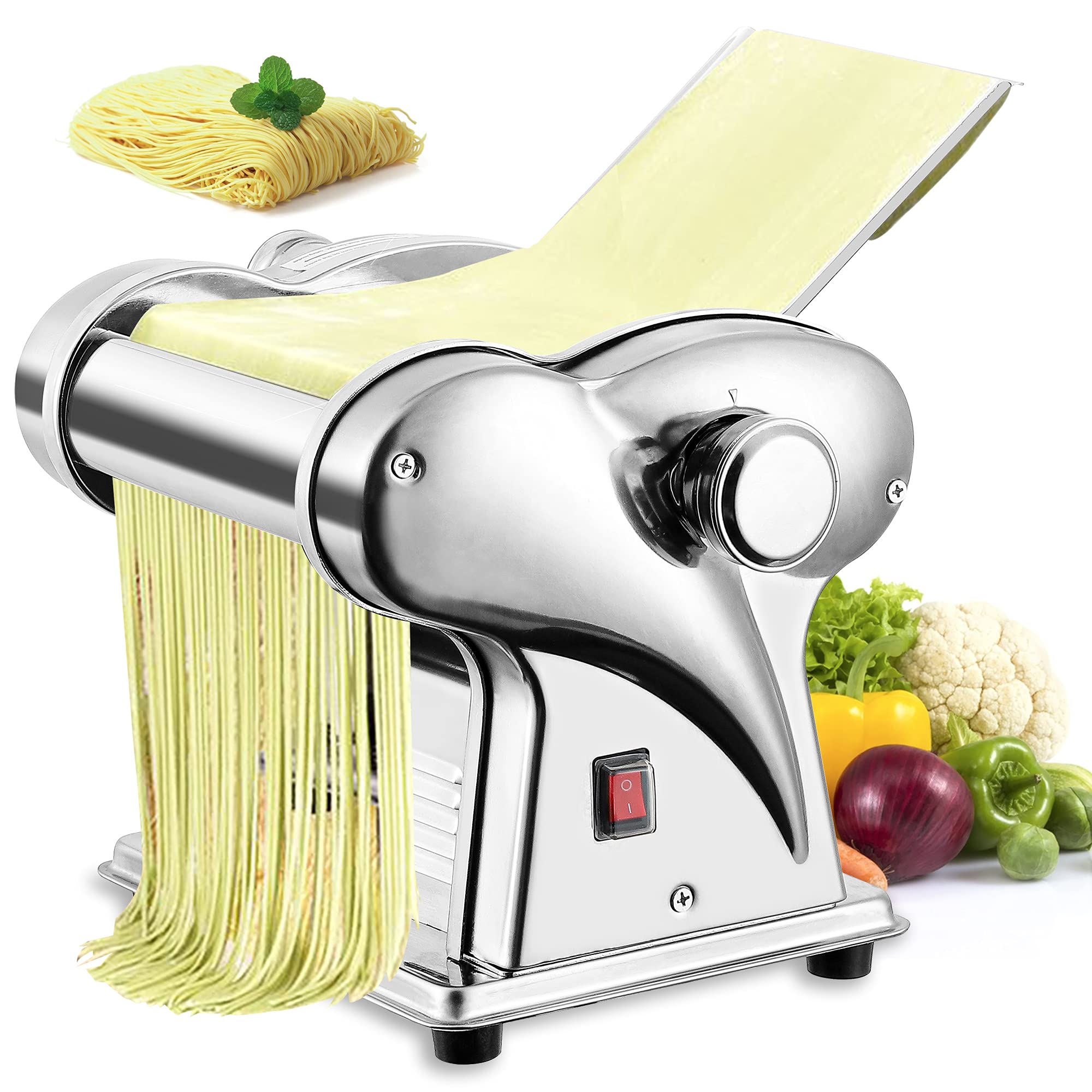Newhai Electric Family Pasta Maker Machine Noodle Maker Pasta Dough Spaghetti Roller Pressing Machine Stainless Steel 135W for Home Use (1.5mm round noodle+4mm flat noodle)