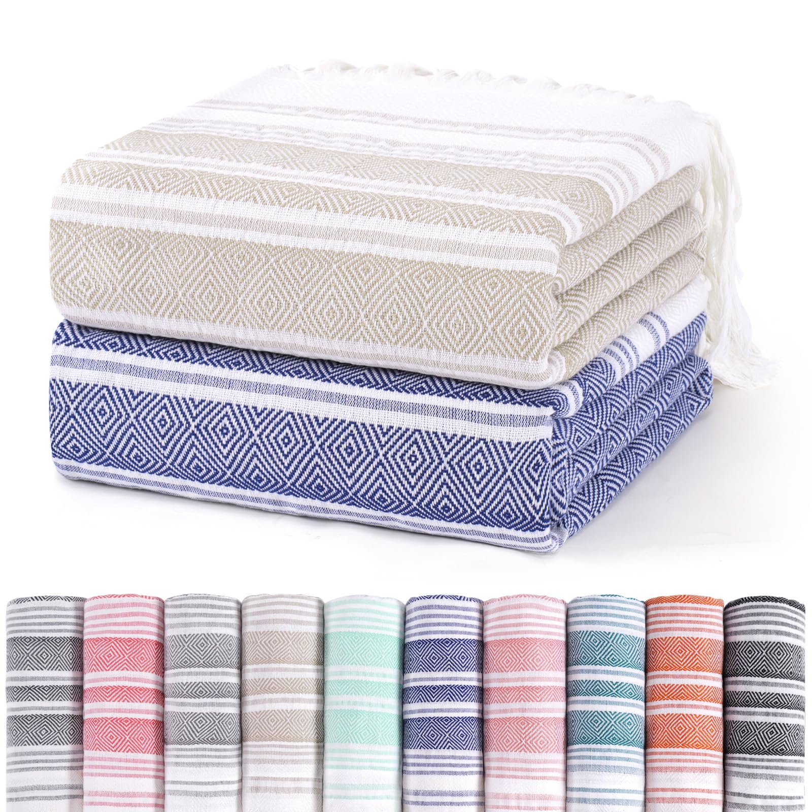 2 Pack Ginat Turkish Beach Towels Boho Beach Throw Blankets Large Camping Blankets Anti Resistant Sand Free Quick Dry Lightweight Travel Essentials XL Big Huge Glamping Tent Gear Must Haves