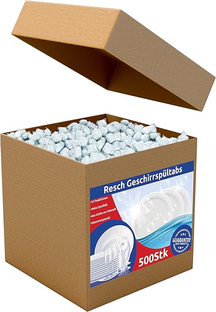 RESCH CLEANIX Tabletki do zmywarki bez plastiku  All in One | 500 sztuk (ok. 9 kg) | tabletki bez fosforanów | folia rozpuszczalna w wodzie | tabletki do mycia w zmywarce