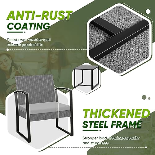 Miniatura 4 de Devoko Juego de 3 piezas para patio, muebles de patio al aire libre, mesa y sillas de resina con cojines para balcón, porche, bistró (blanco)