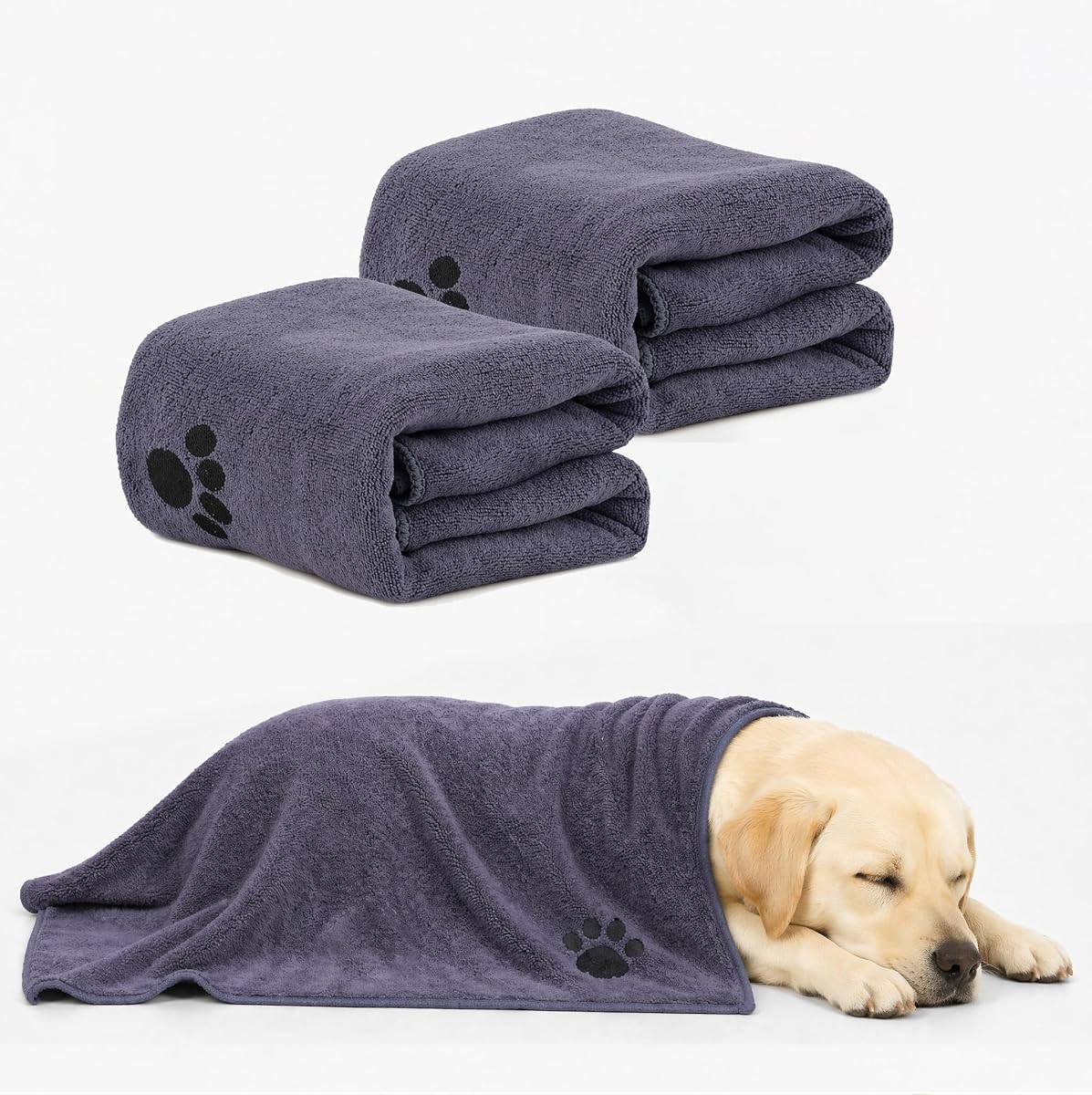 Toalla de microfibra para perros: súper absorbente, liviana y portátil (paquete de 2)