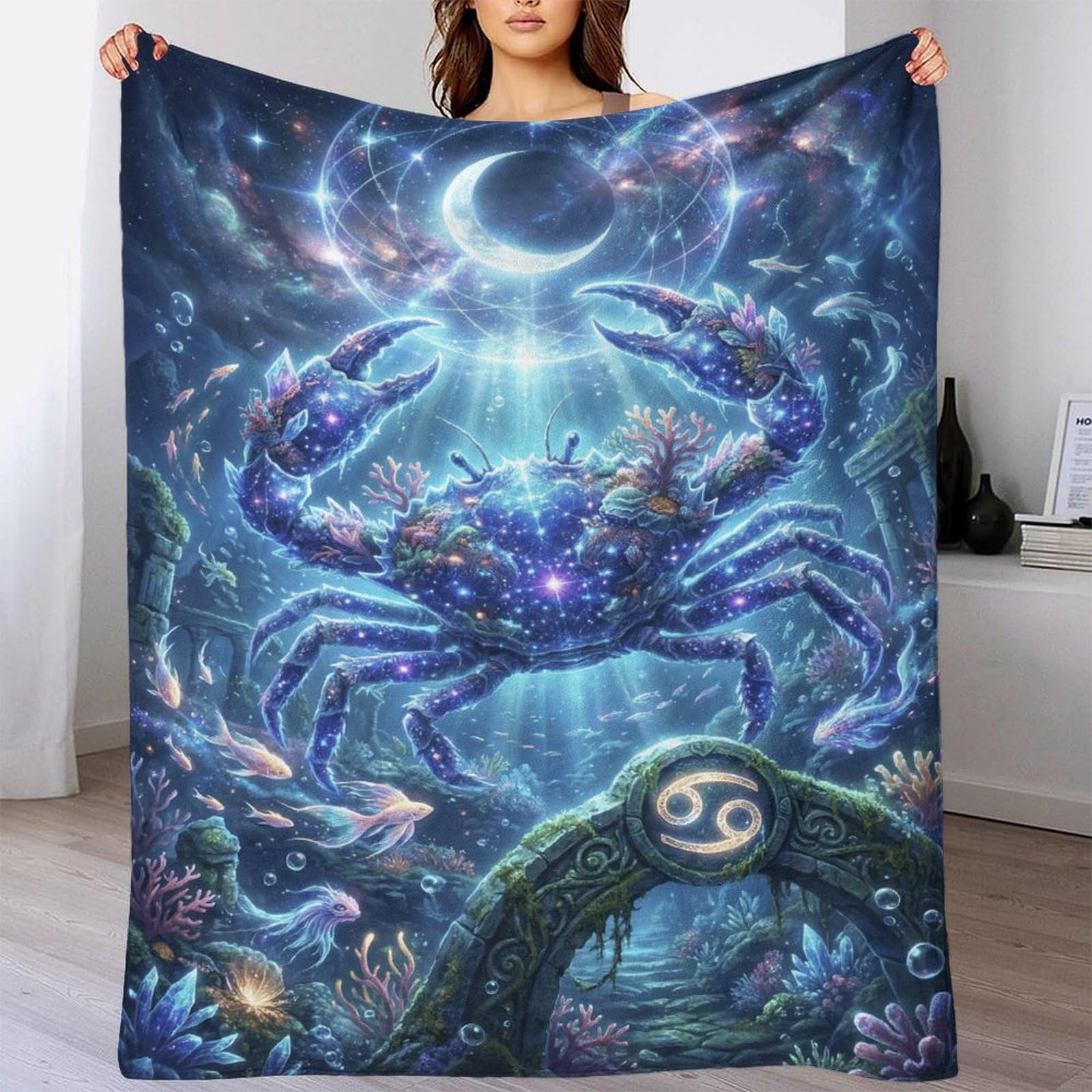 W7C8U2X3 Zodiac Cancer for for Flannel Throw Blanket, Bed Bedroom Sofa