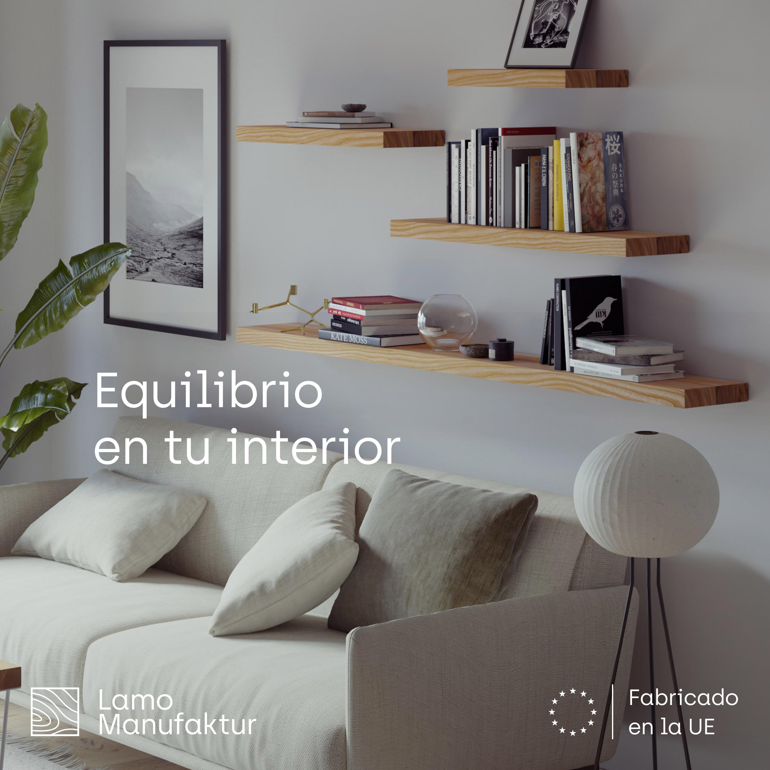 LAMO Manufaktur Estantería Flotante Pared de Madera con fijación Invisible | estanteria 40 cm Ancho para baño, Pasillo, Cocina | Color: Rustico, Borde: Natural | Madera Maciza, diseño Moderno