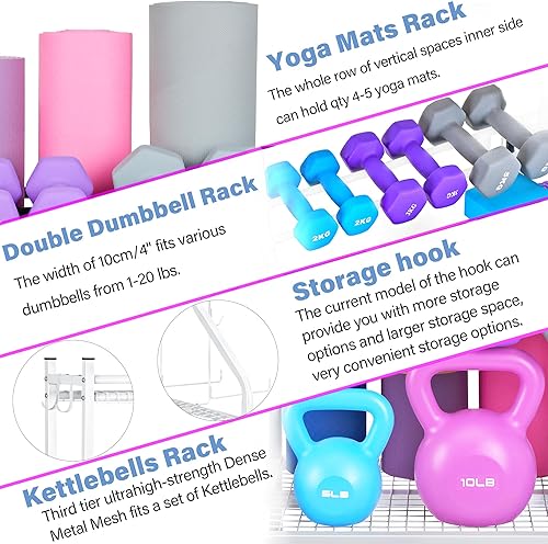 Miniatura 4 de NBTORCH Estante para mancuernas, estante de almacenamiento para esterilla de yoga, estante de peso para mancuernas, estante de almacenamiento de