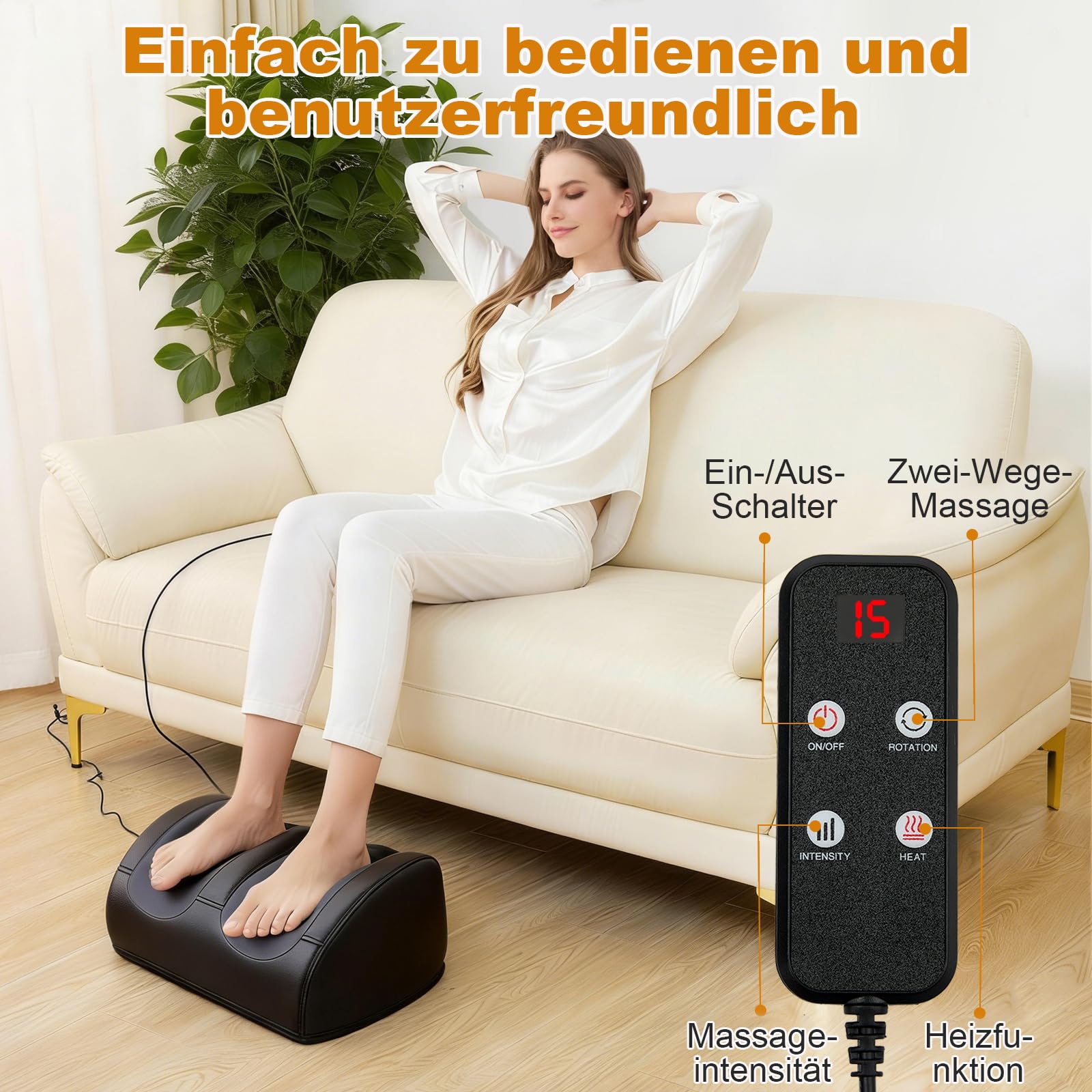 LINGTENG Fußmassagegerät mit Heizfunktion, Akupressur-Massage, zur Entspannung der Fußmuskulatur, Fuß- und Wadenmassagegerät mit Massagerollen, ein Geschenk für Eltern, ältere Menschen und Freunde