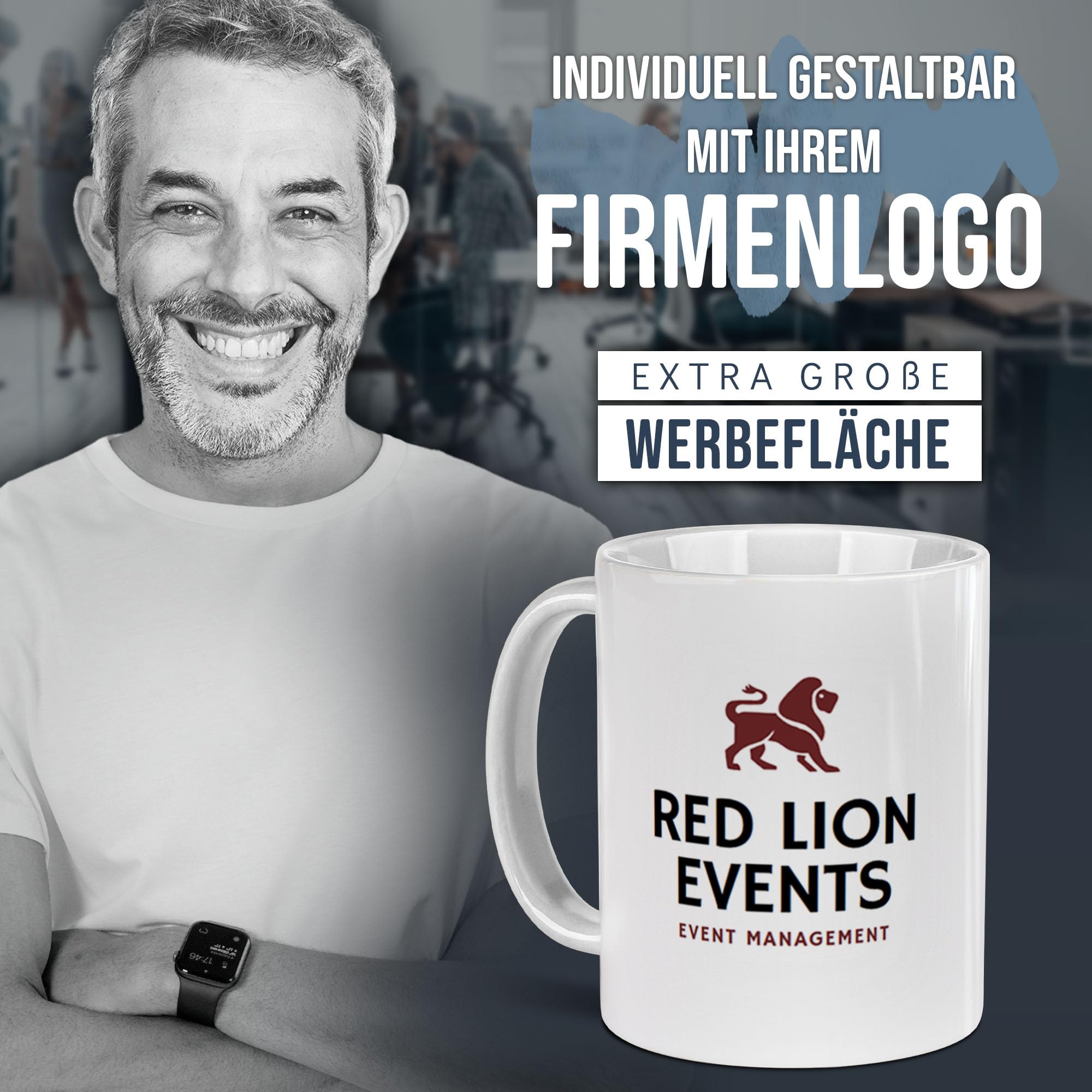 Tassendruck Firmen-Tassen 12 Stück mit eigenem Logo gestalten - Geschenke zum Firmenjubiläum, für Kollegen, Merchandise, B2B | Personalisierte Fotogeschenke, Weiß, 300 ml