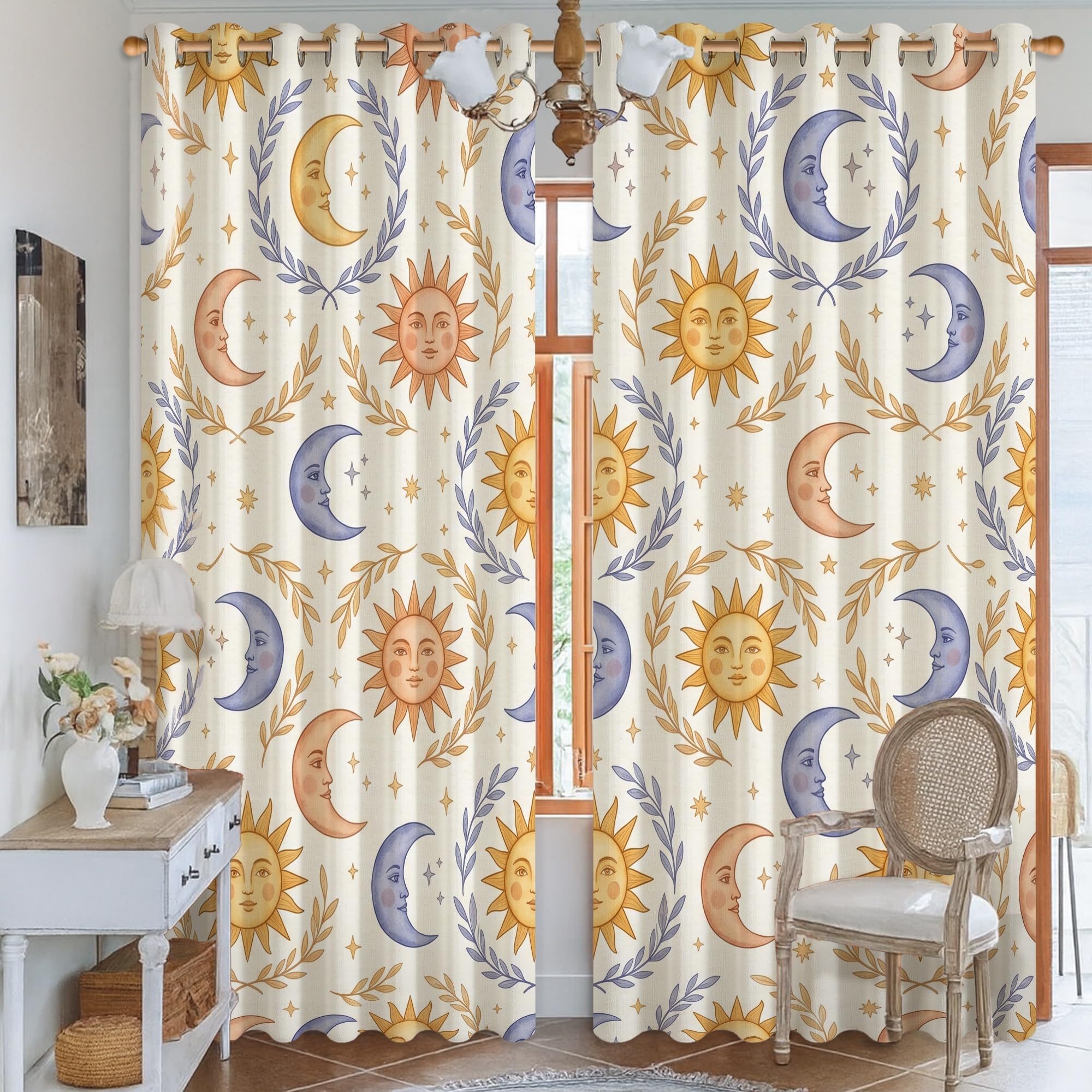 Rideaux occultants pour chambre à coucher au motif céleste et magique