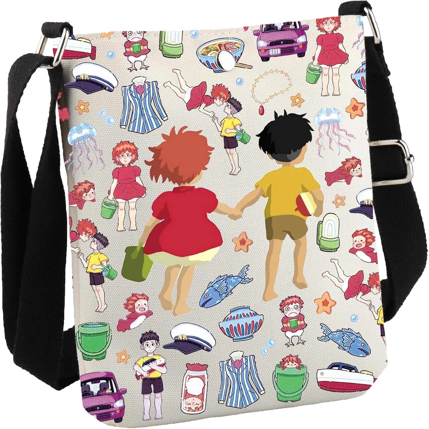 GJTIM Japanese Anime Inspired Gift Japanese Manga Gift Ponyo&Sosuke Crossbody Bag for Cartoon Movie Lover