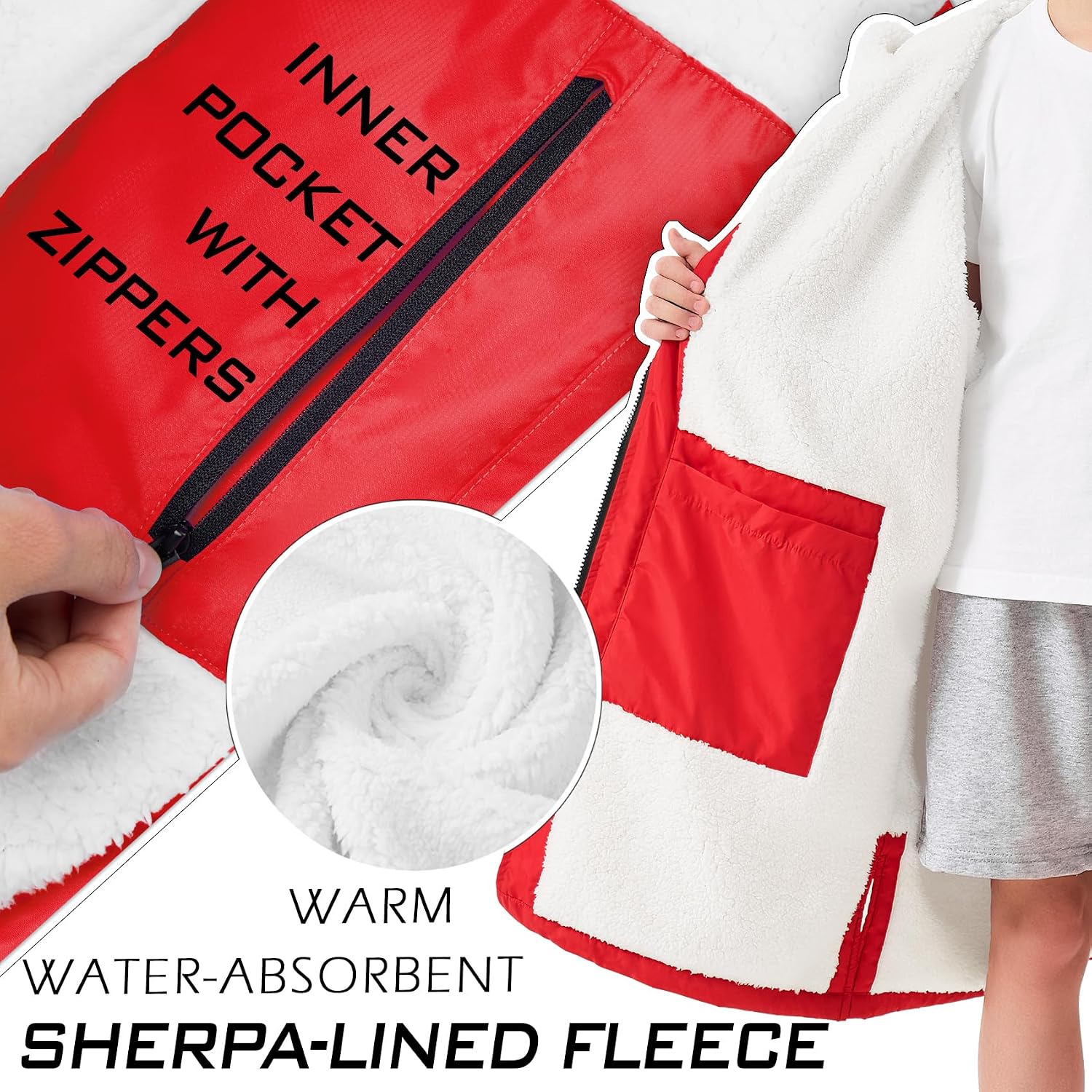 Swim Parka Kids Windproof Sherpa-Lined Unisex Parka Quick-dry Robe Coat for Youth Kids,Oversize Swimming Warm Jacket