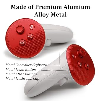 VRbrother Metal Left and Right Controller Replacement Set for Meta Quest3/3S Accessories, including Controller Keyboard, Mushroom Cap, ABXY Button, Back Key, and Function Key (Red)