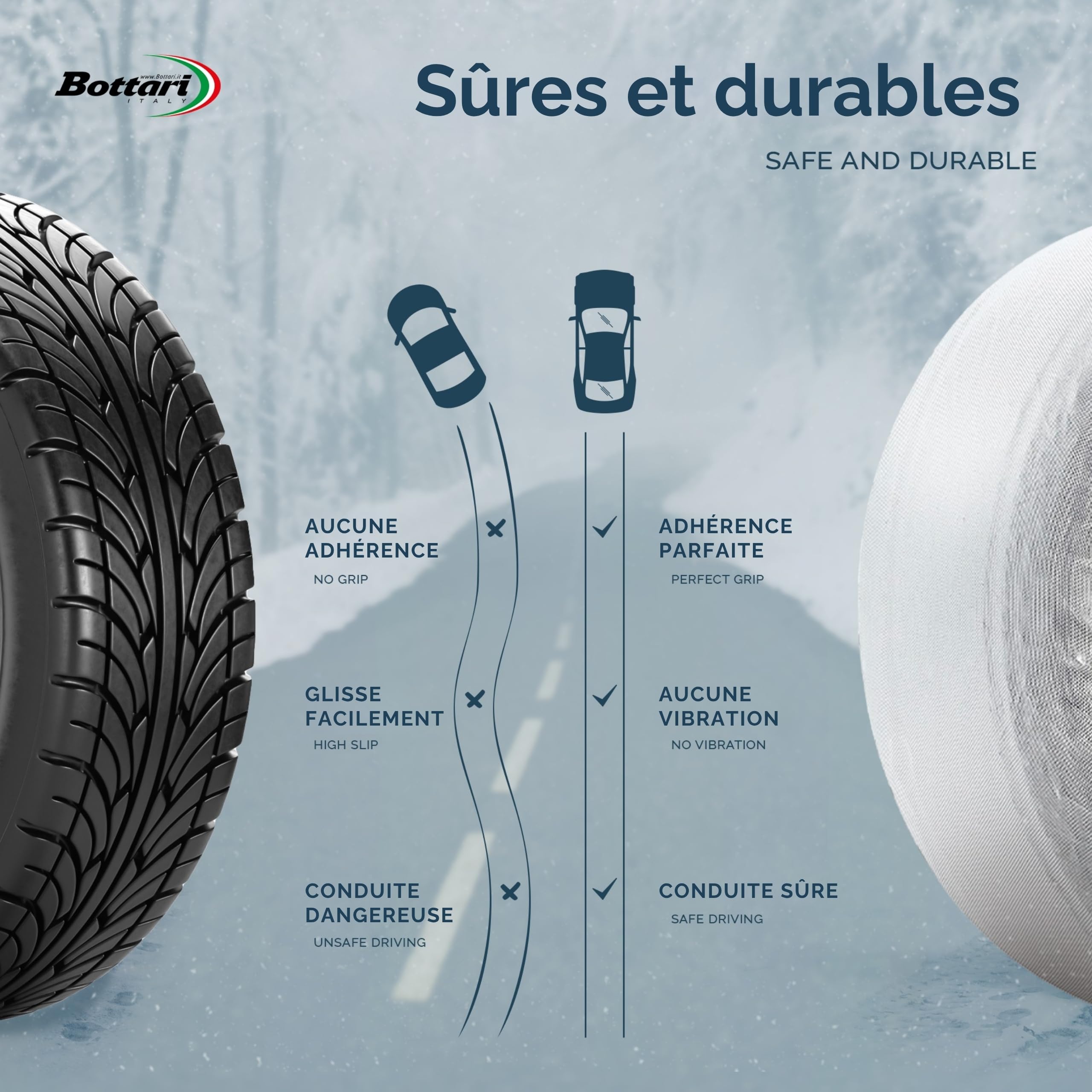 Bottari Chaussettes de neige, chaussettes de neige approuvées pour l'Italie, tailles S à XXL