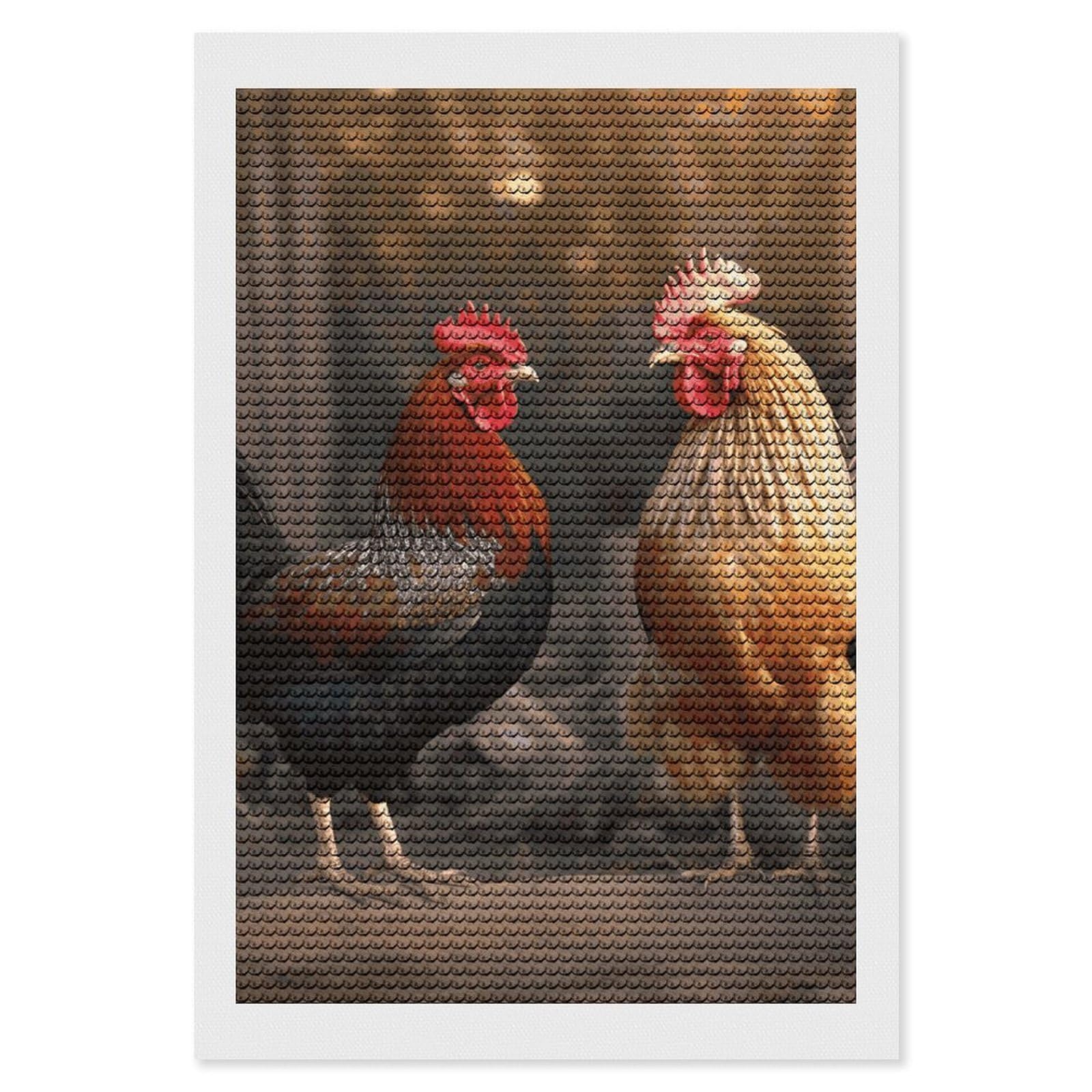 DWVTSLH Rooster and Chicken Diamond Painting Kits for Adults, Personalized Diamond Photo Art Full Drill, DIY 5D Diamond Art Painting Kits for Beginners, Home Wall Decor 8"x12"