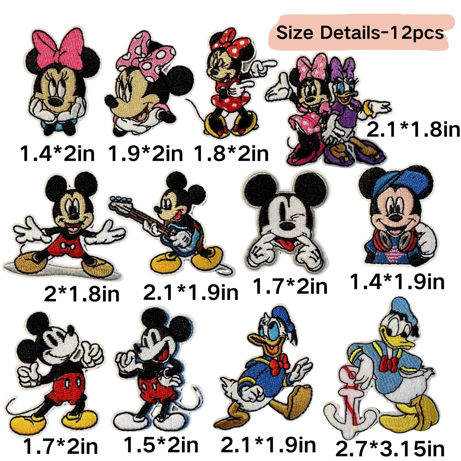 12 parches bordados de ratón de dibujos animados para niños para planchar o coser, parches bordados de reparación, accesorios de moda, colección de regalos para ropa, chaqueta, jeans, mochila,