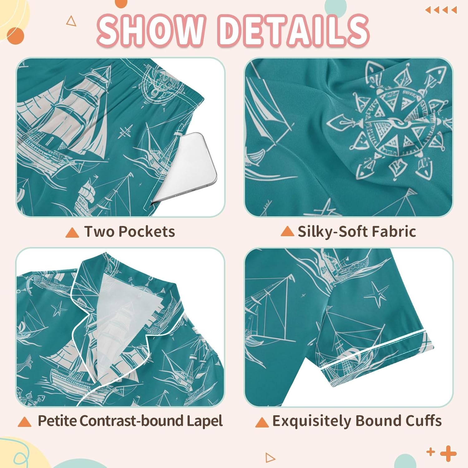 Kids Satin Wear Set Cruiser Rudder Pentagram Pattern Relaxed Fit Clothing Short Sleeve and Shorts