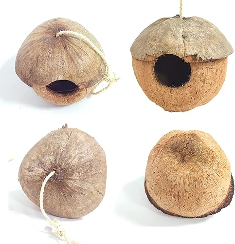 Miniatura 4 de PINVNBY Piel de coco natural para pájaros, cabaña, caseta de coco, cría de pájaros, nido de fibra de coco colgante, jaula de pájaro, decoración para