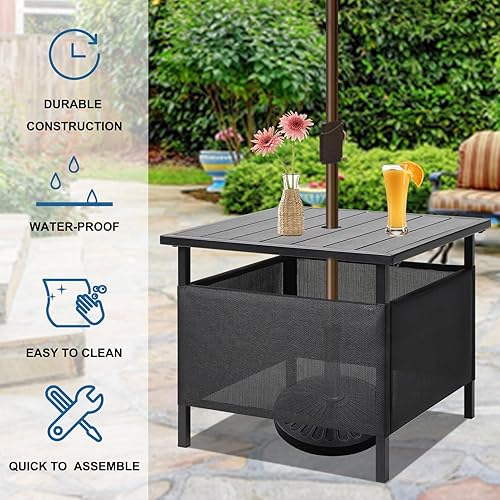 Miniatura 278 de LZRS Mesa auxiliar para exteriores, mesa auxiliar ovalada Adirondack doble con almacenamiento de 2 niveles, mesas auxiliares de HDPE para patio