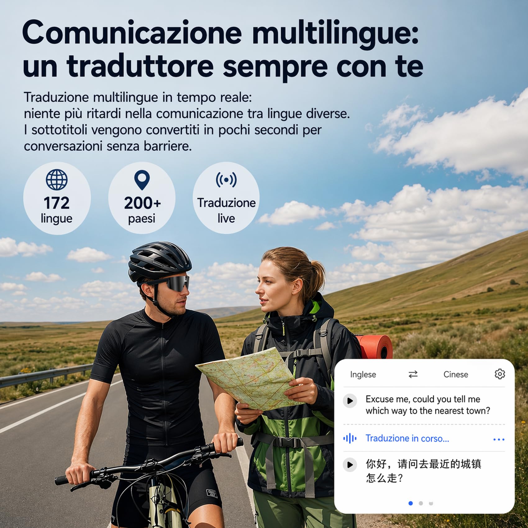 SINOTE'CA Occhiali Smart AI per Ciclismo, Smart Glasses con Fotocamera 8MP, Video HD, Stabilizzazione a 6 Assi, WiFi, Bluetooth 5.4, Audio Open-Ear, Traduzione in Tempo Reale, UV400, Uomo Donna