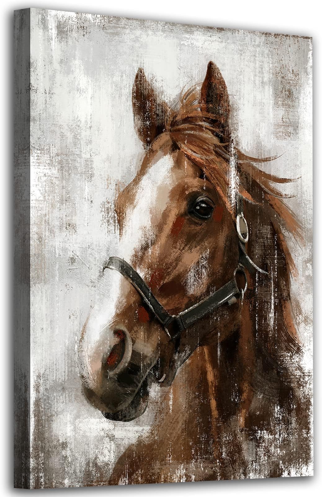 NINEASO Horse Canvas Wall Art Horse Portrait Pictures Wall Decor Farmhouse Brown Canvas Painting Rustic Canvas Prints Artwork for Living Room Bedroom Office Home Wall Decoration 16" x 24"