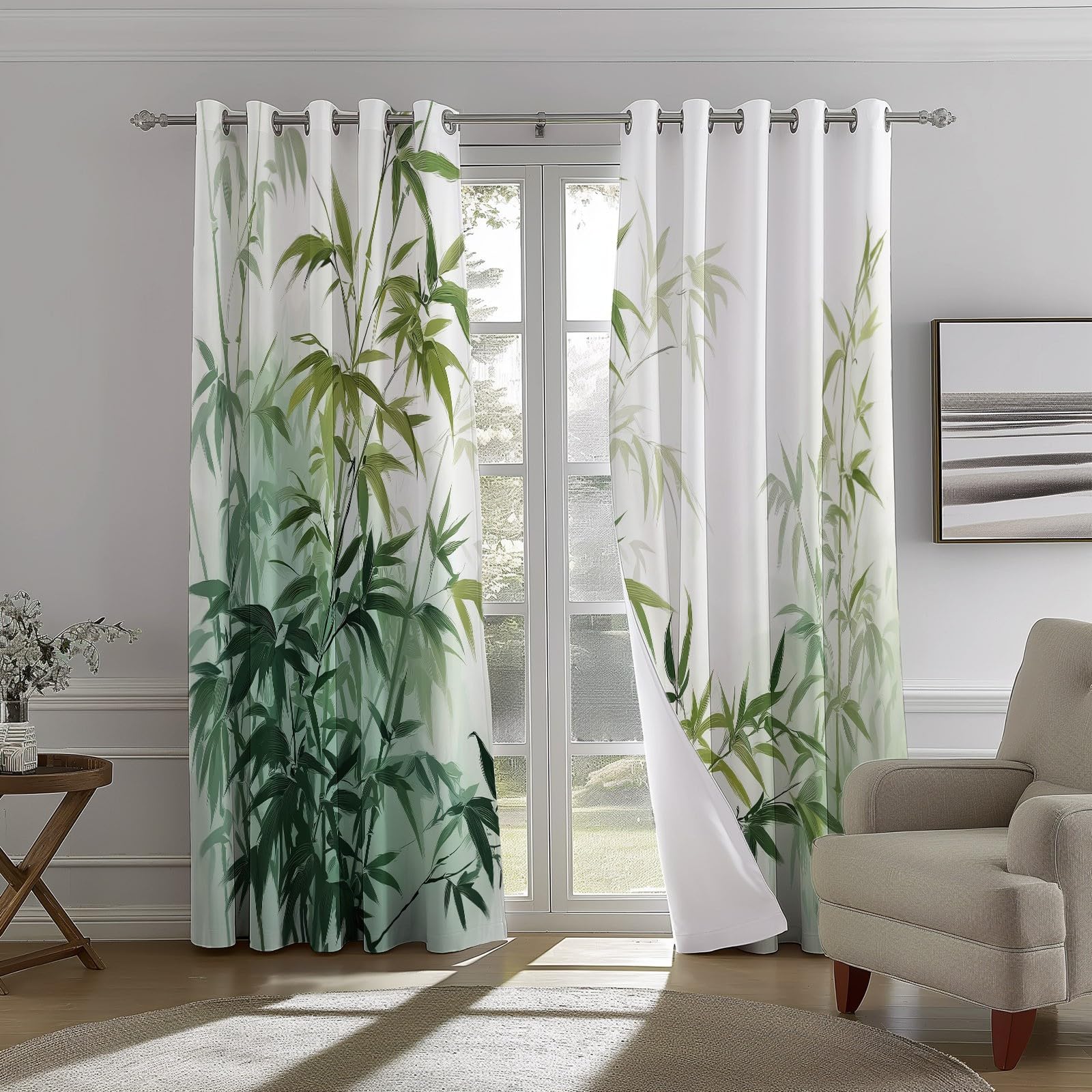 Zasłona zaciemniająca Malarstwo Atrament Bambusowy Las Rośliny do sypialni Salon Zasłony z nadrukiem 117 szer. x 183 cm (2 panele) Izolowane termicznie Zasłony z oczkami Zielony