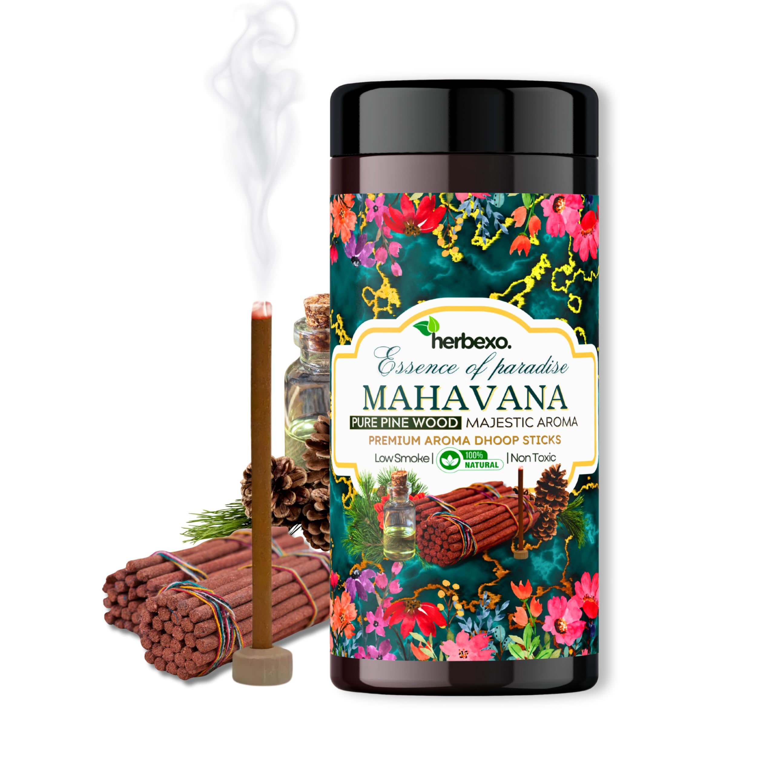 Herbexo Pure Pine Wood Attar Dhoop Sticks | Long Lasting Majestic Ittar Fragrances | 100% Natural, Charcoal Free, Non Toxic, Low Smoke, Bamboo Less Dhoop Sticks