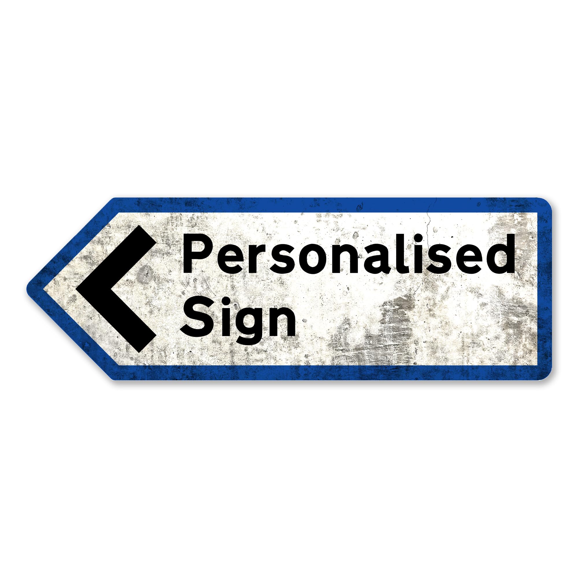 Personalised UK Road Direction Arrow | Multiple Options Available (Medium[29x10cm] - Pointing Left, Blue - Worn Look)