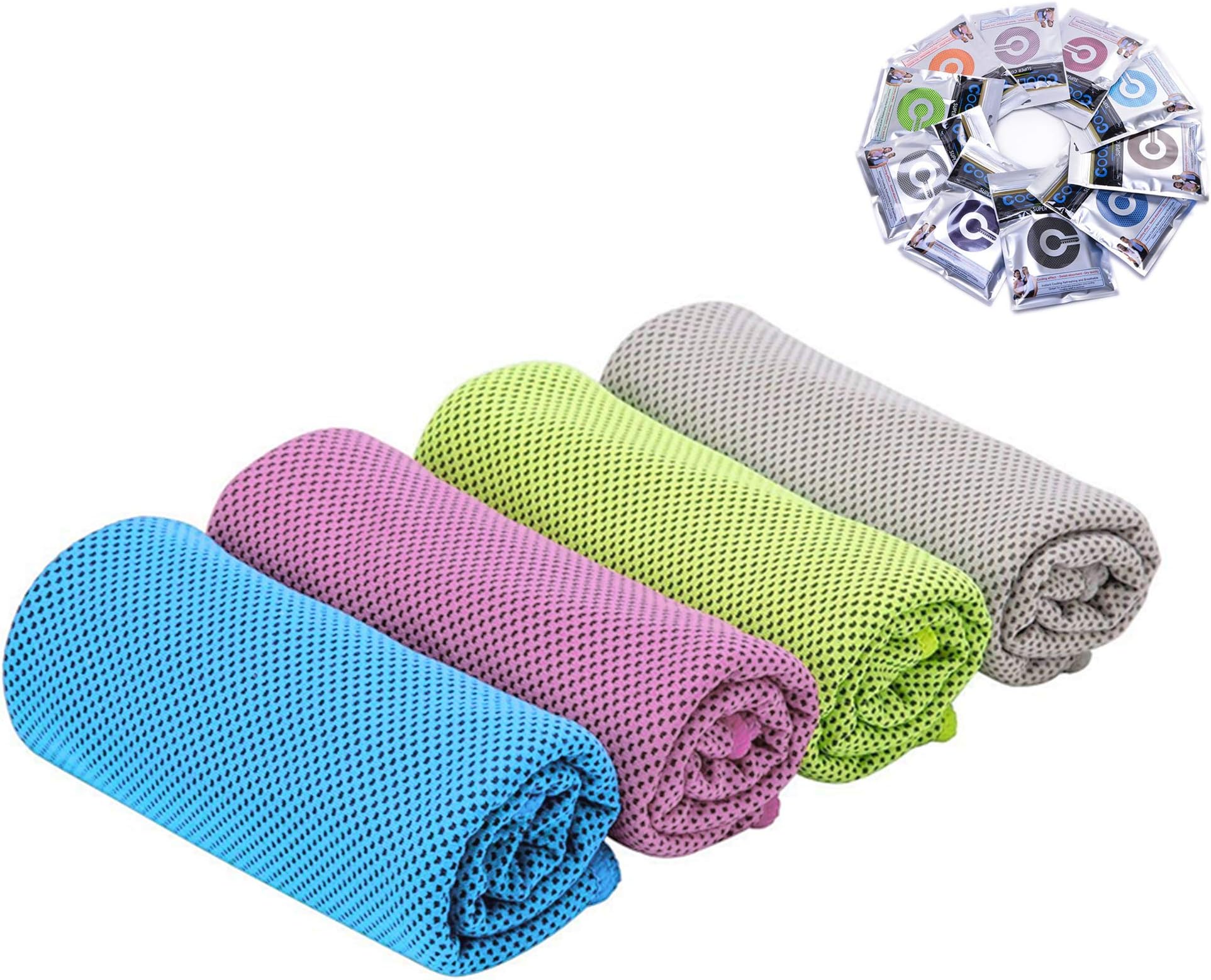 Cooling Towels 4 Pack for Sports, Microfiber Multi-Purpose Fast Drying Sweat Towels for Neck, Ice Towels for Workout Sweat, Fitness, Gym, Yoga, Running, Camping, Hiking, Pilates & More Activit