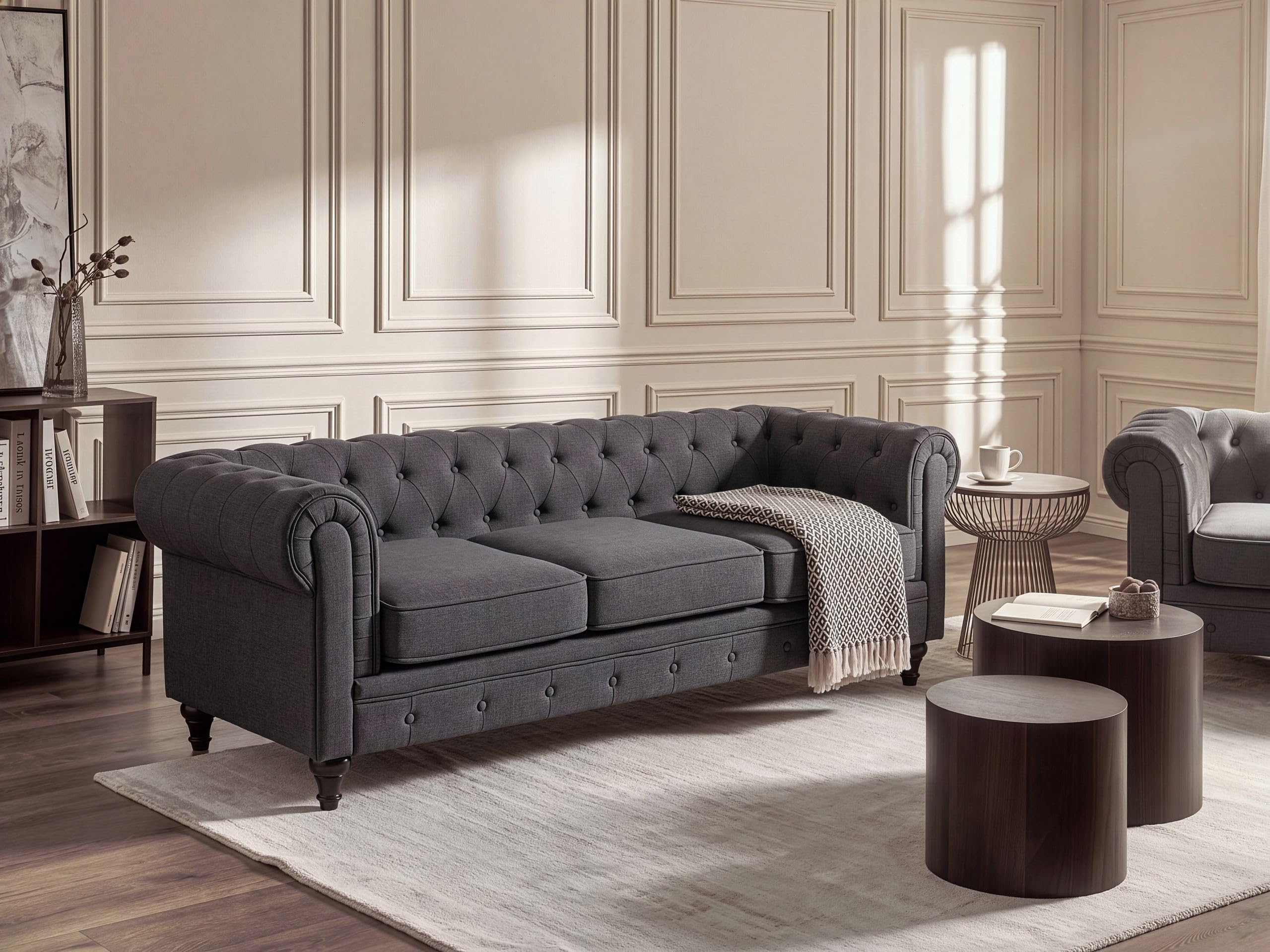 Beliani Klassisches Sofa im englischen Stil Polsterbezug grau Chesterfield